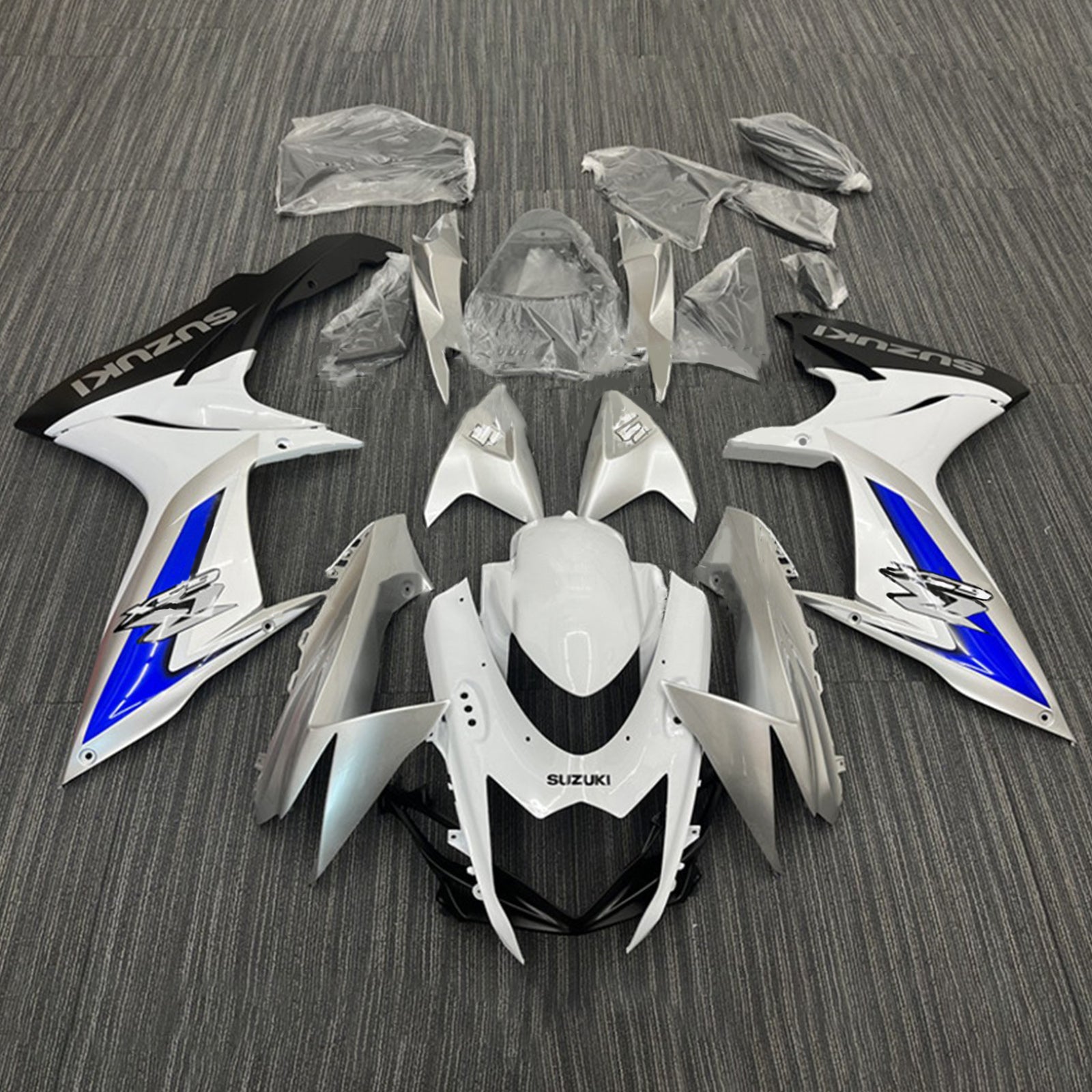 Amotopart 2011-2025 GSXR 600/750 Suzuki White&Blue Fairing Kit