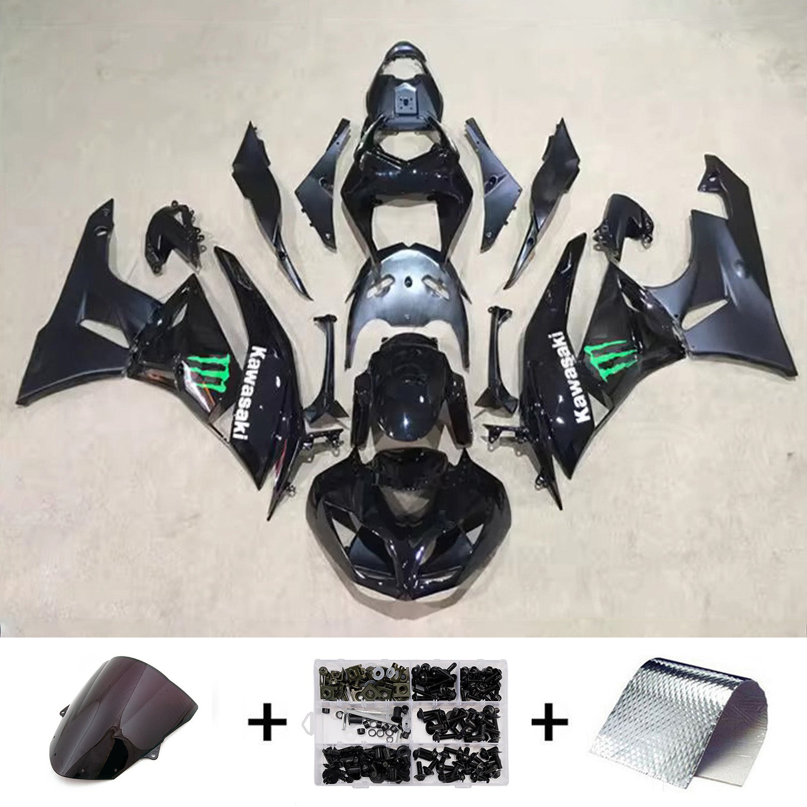 Amotopart 2009-2012 Kawasaki ZX6R 636 Black Fairing Kit