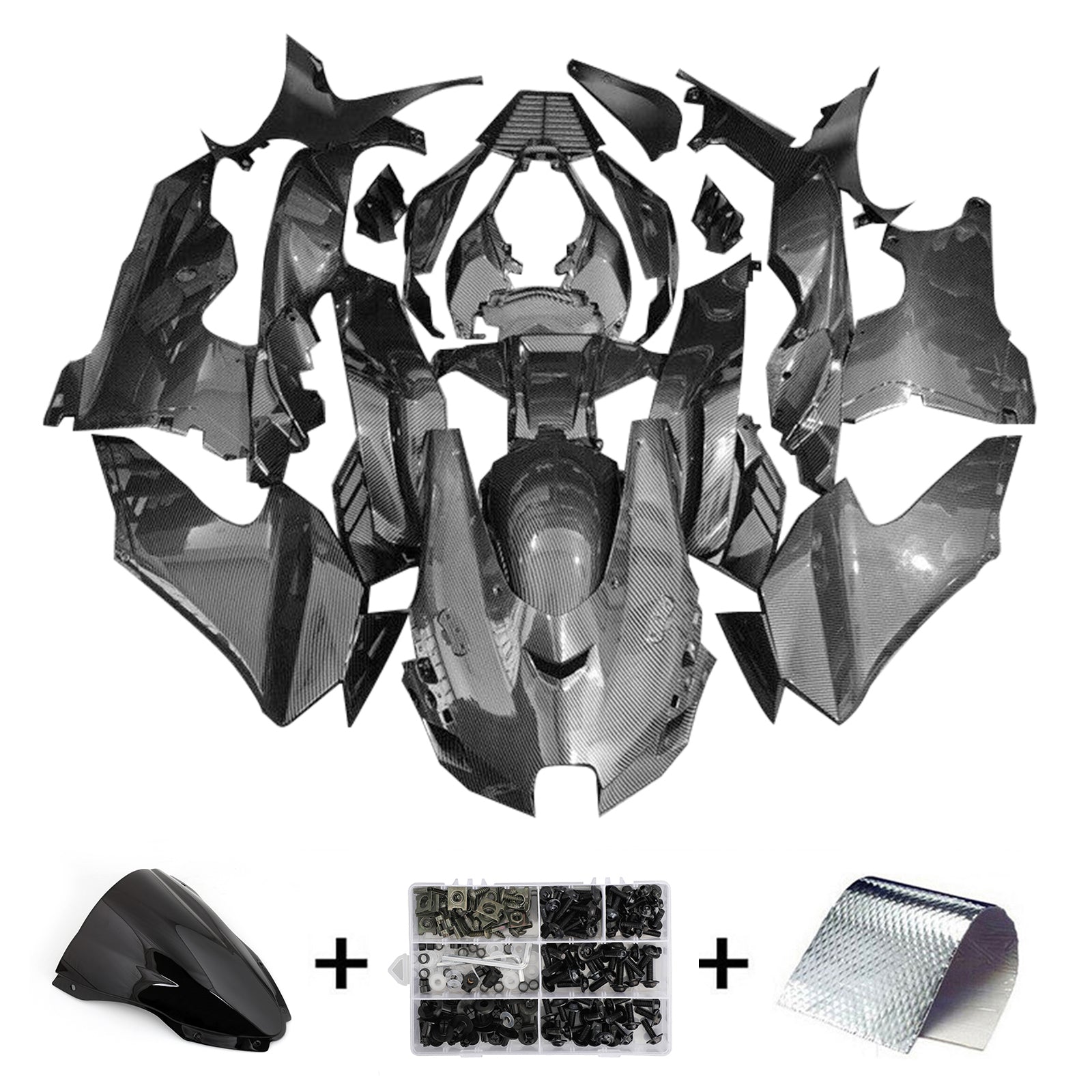 Amotopart 2021-2024 Kawasaki ZX10R ZX10RR Carbon Fiber Glossy Black Fairing Kit