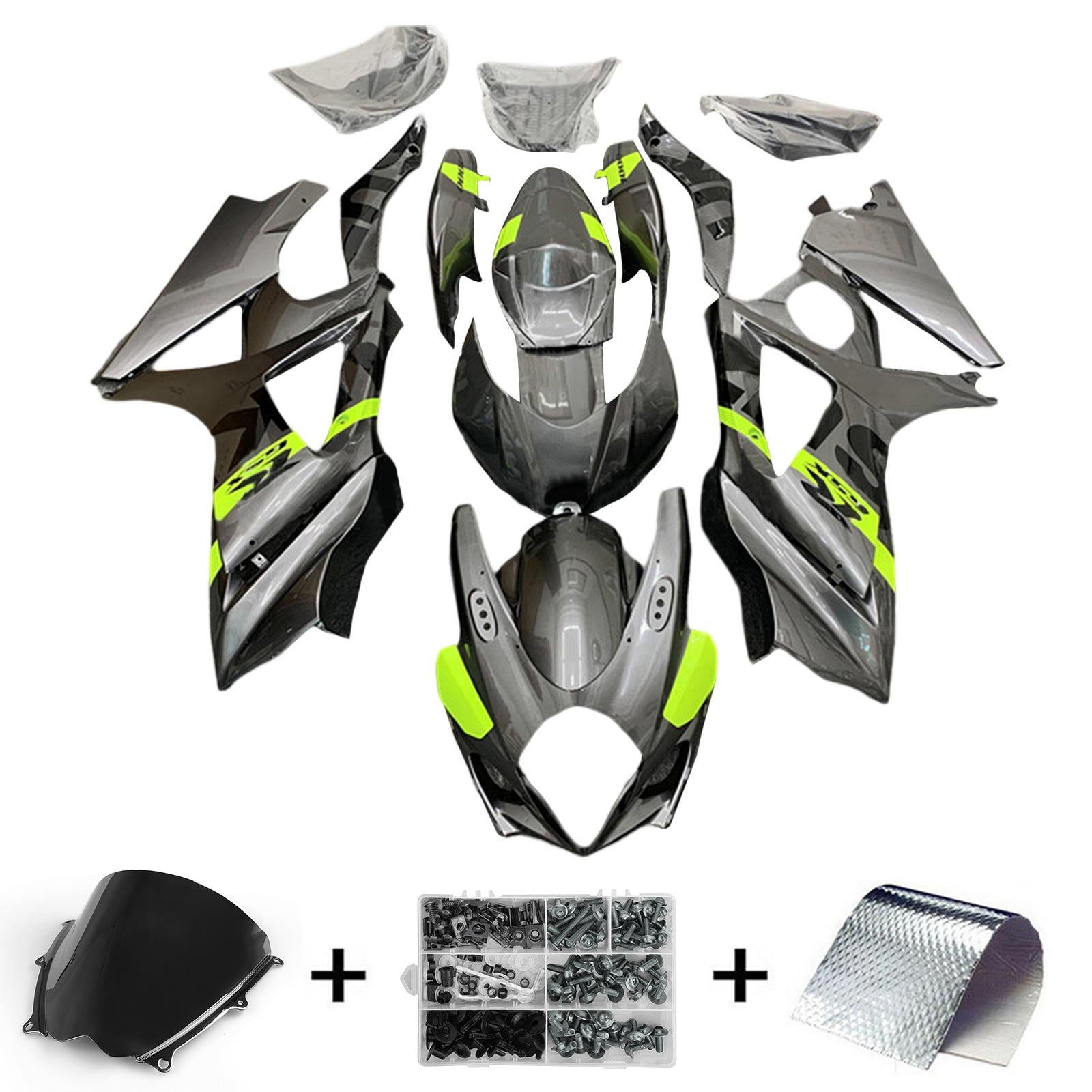 Amotopart 2007-2008 Suzuki GSXR1000 K7 Kit de carenado gris y amarillo Style2