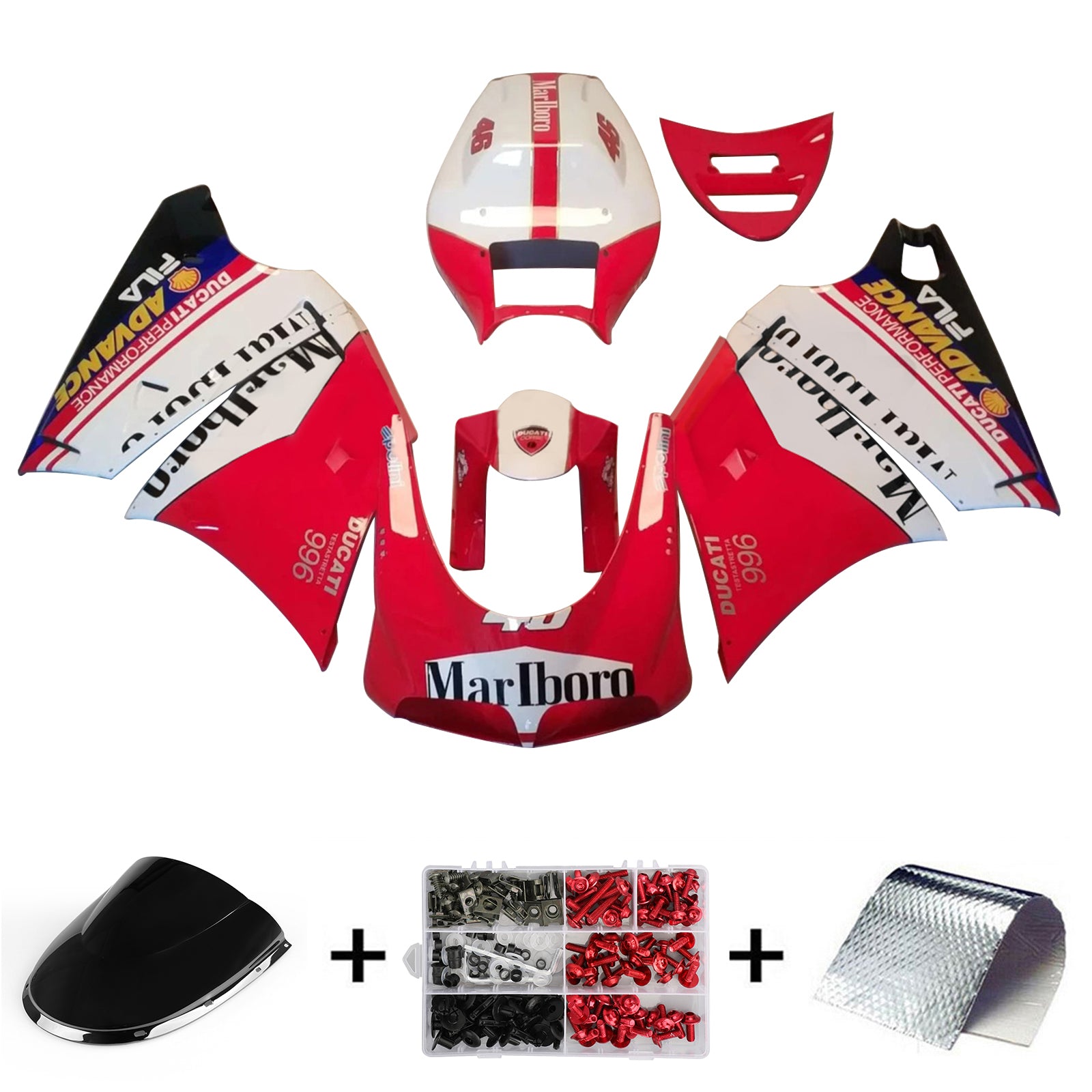 Amotopart Ducati 996 748 1996-2002 レッド&ホワイト Style4 フェアリングキット