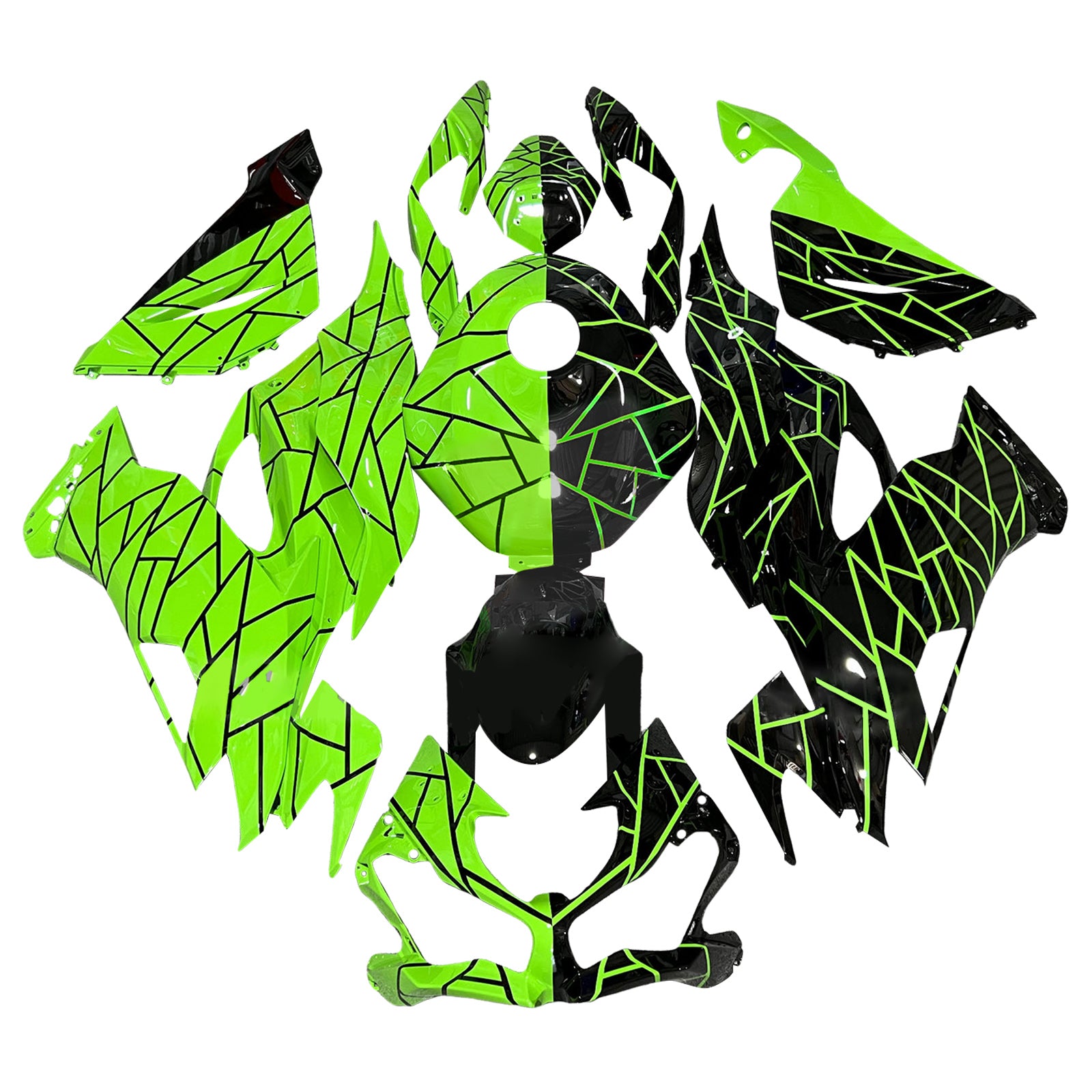 Amotopart 2019-2023 Kawasaki ZX6R Green Black Fairing Kit