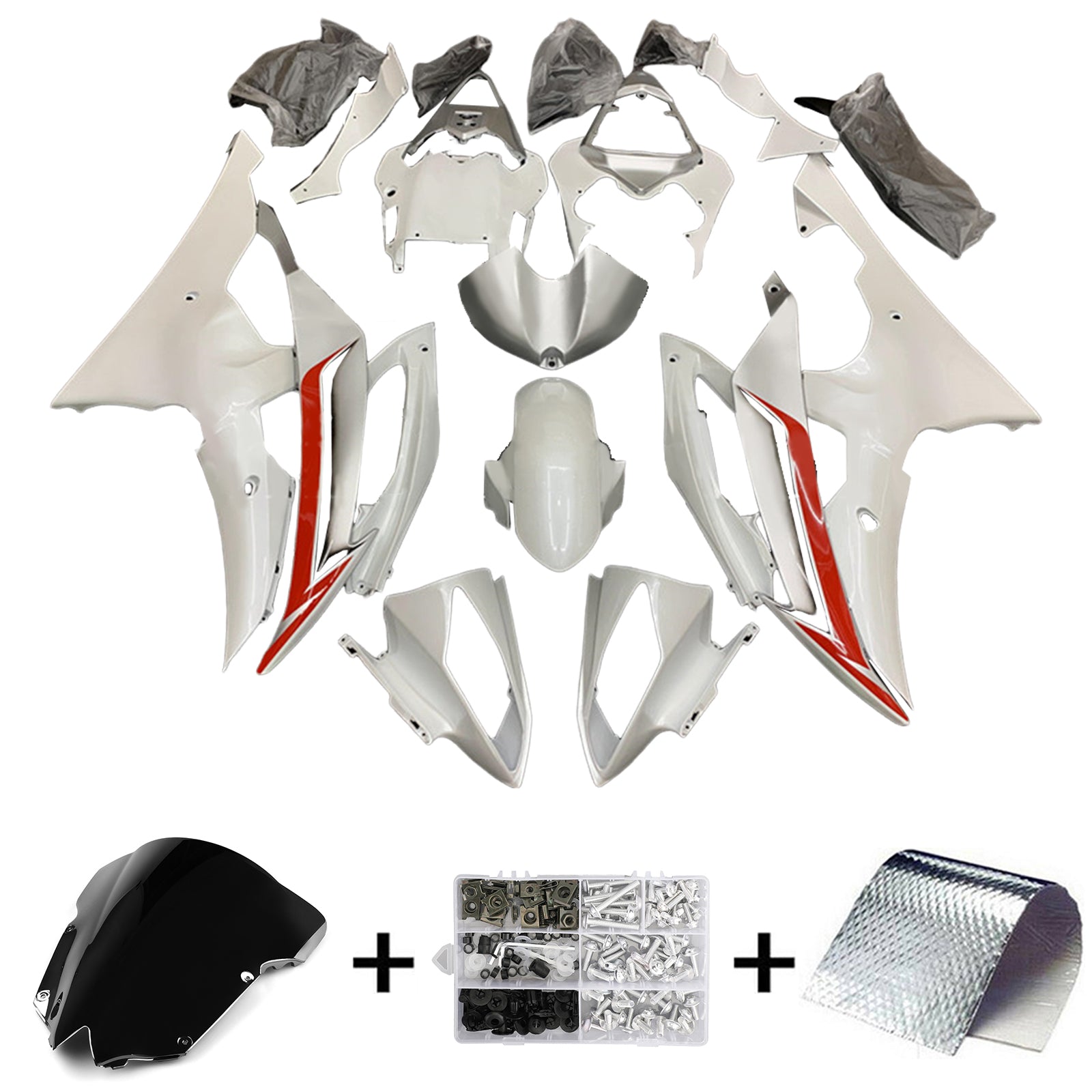 Amotopart 2008-2016 Yamaha YZF 600 R6 Silver&White Fairing Kit