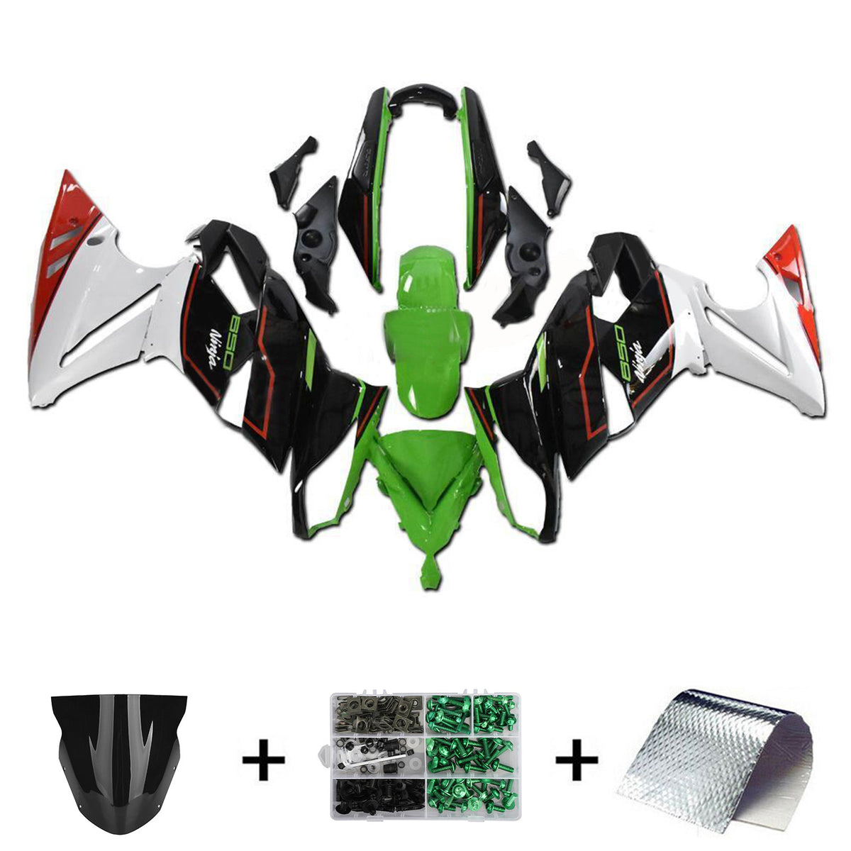 Amotopart 2009-2011 Kawasaki Ninja650 EX650 Kit de carenado negro blanco verde rojo