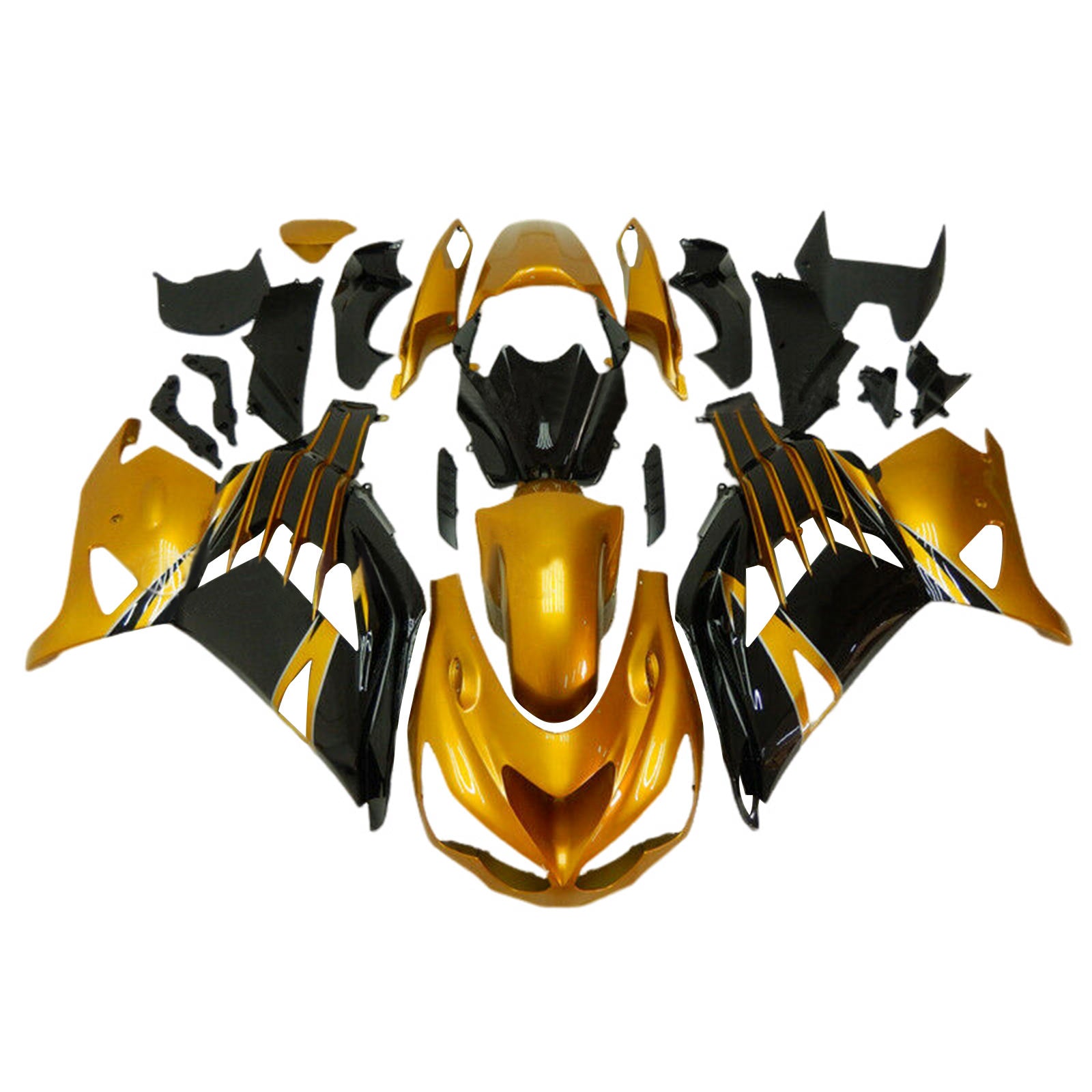 Amotopart 2012-2022 Kawasaki ZX14R ZZR1400 Glossy Black Yellow Gold Fairing Kit