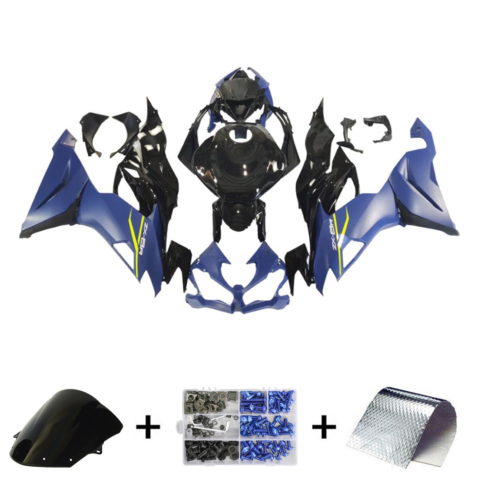 Amotopart 2019-2023 Kawasaki ZX6R Black Blue Fairing Kit