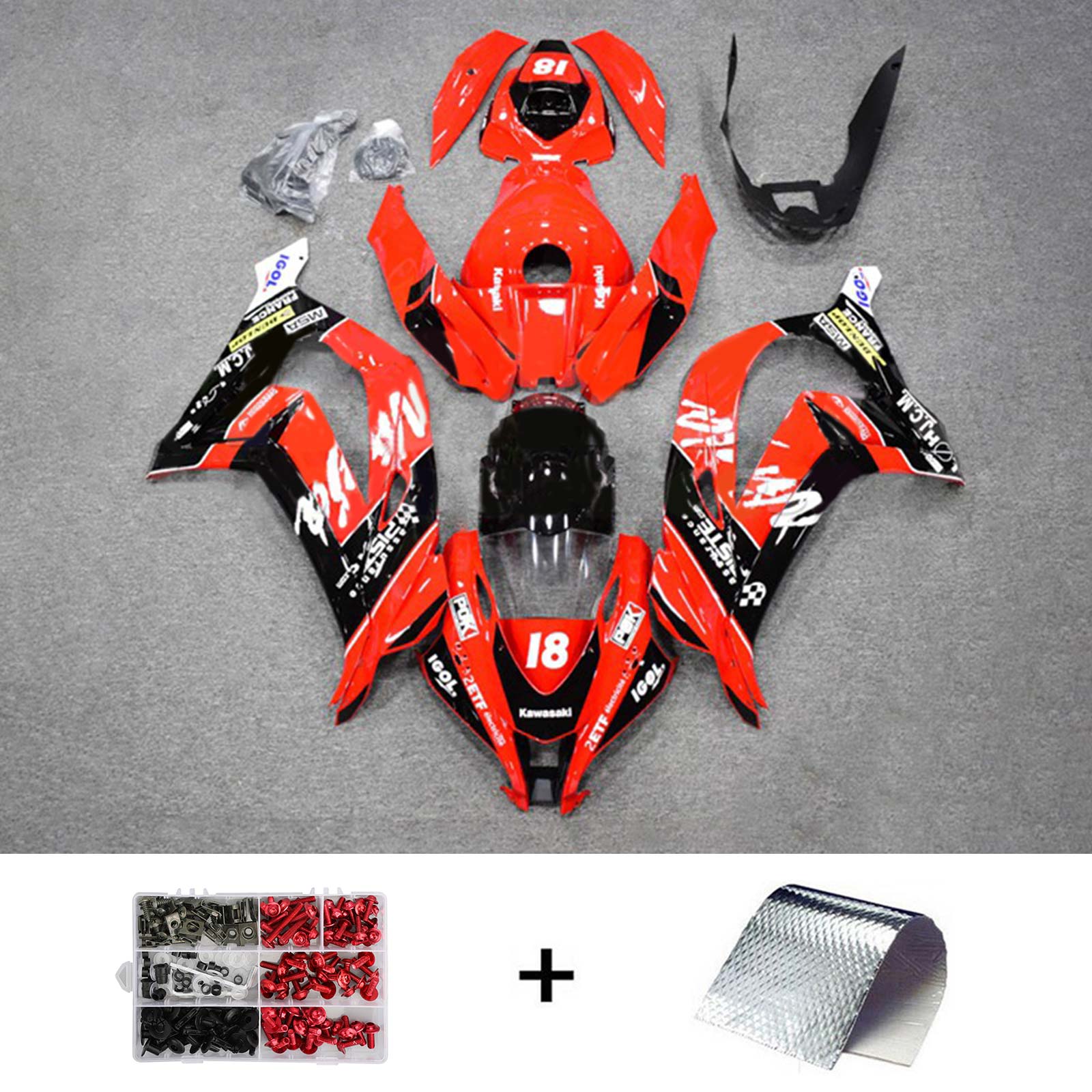 Amotopart 2016-2020 ZX10R Kawasaki Red&Black Style4 Fairing Kit