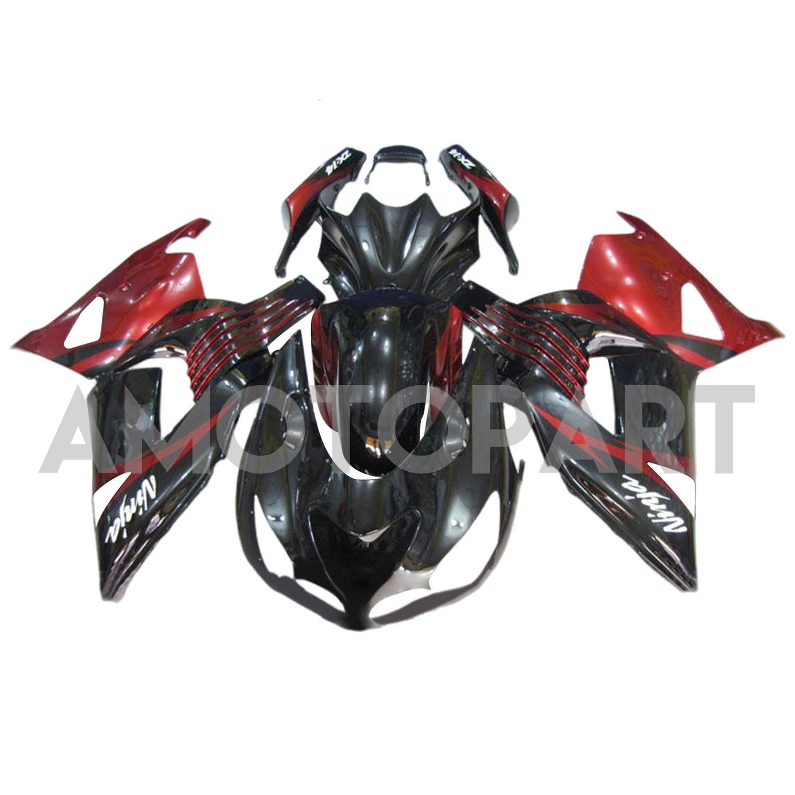 Amotopart 2006-2011 Kawasaki ZX14R ZZR1400 Noir Rouge & Kit de carénage blanc