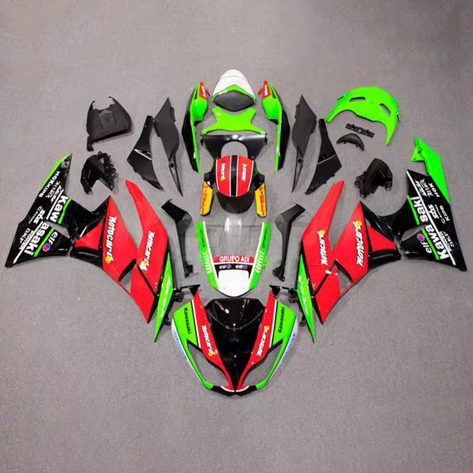 Amotopart 2009-2012 Kawasaki ZX6R 636 Black Red Green Fairing Kit