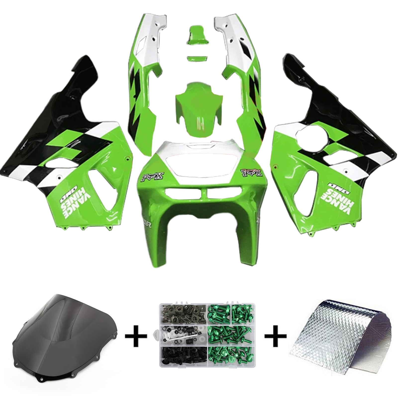 Amotopart 1996-2003 Kawasaki ZX7R Black White Light Green Fairing Kit