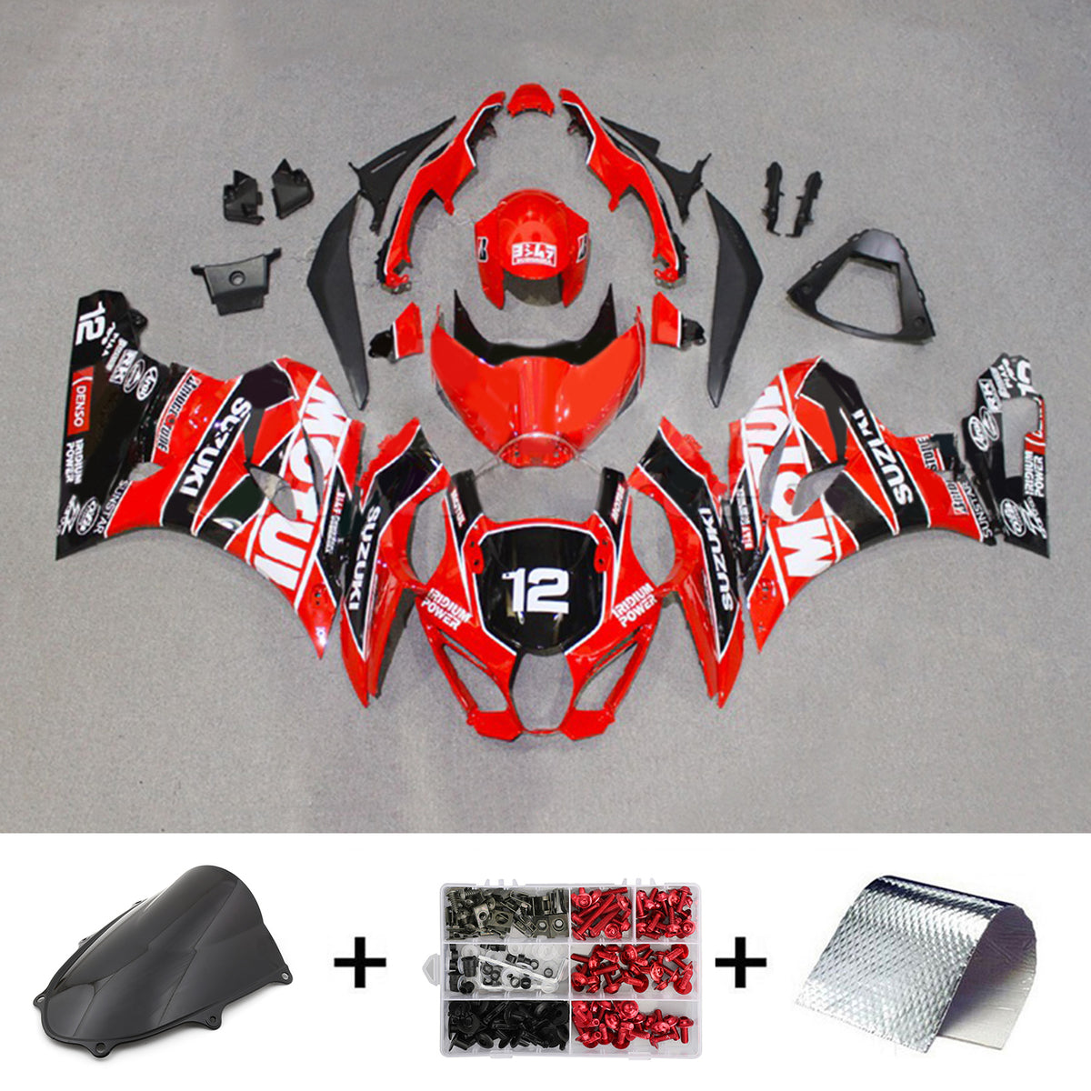 Amotopart 2017-2024 K17 GSXR 1000 Suzuki negro y rojo estilo 5 kit de carenado