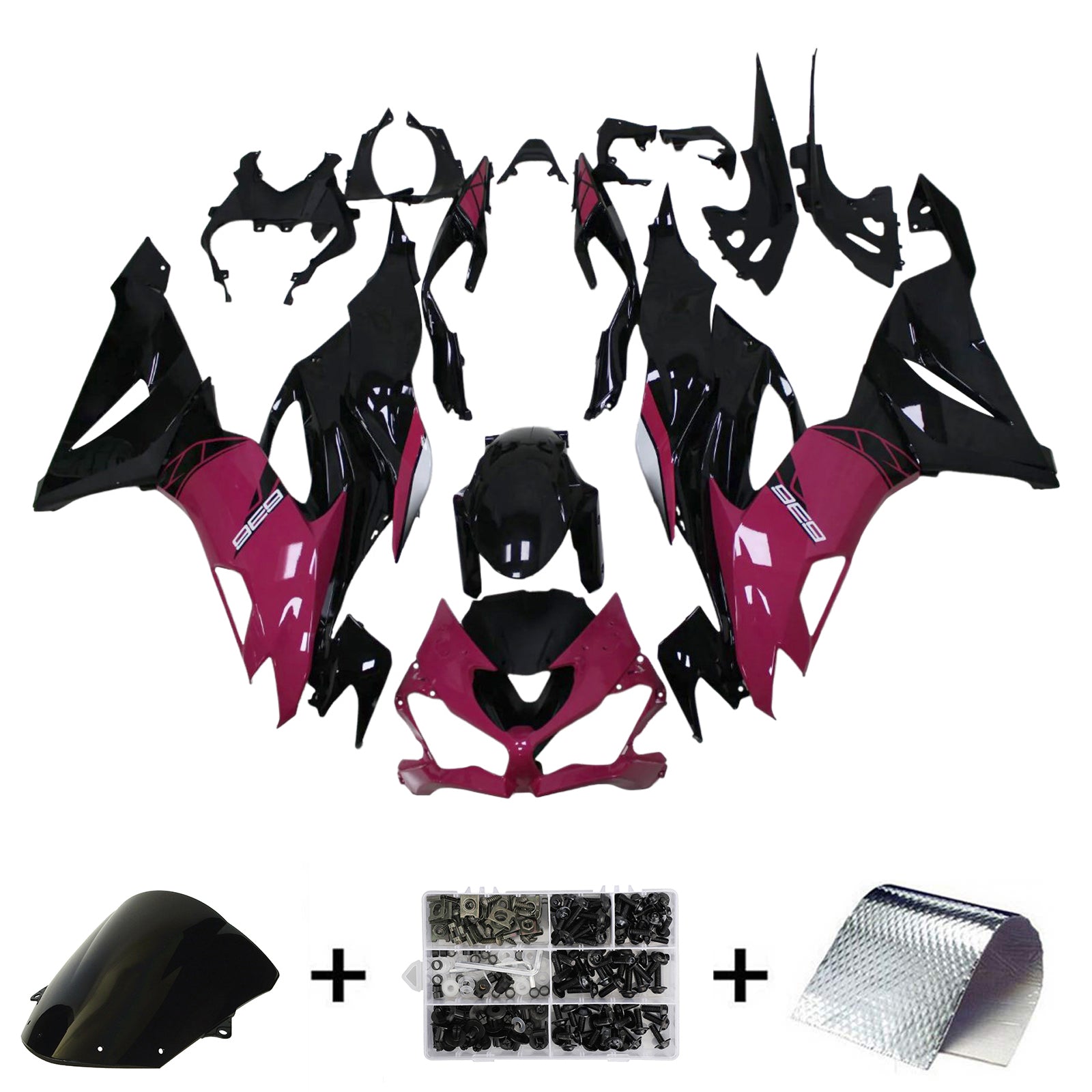 Amotopart 2019-2023 Kawasaki ZX6R Black Pink Purple Fairing Kit