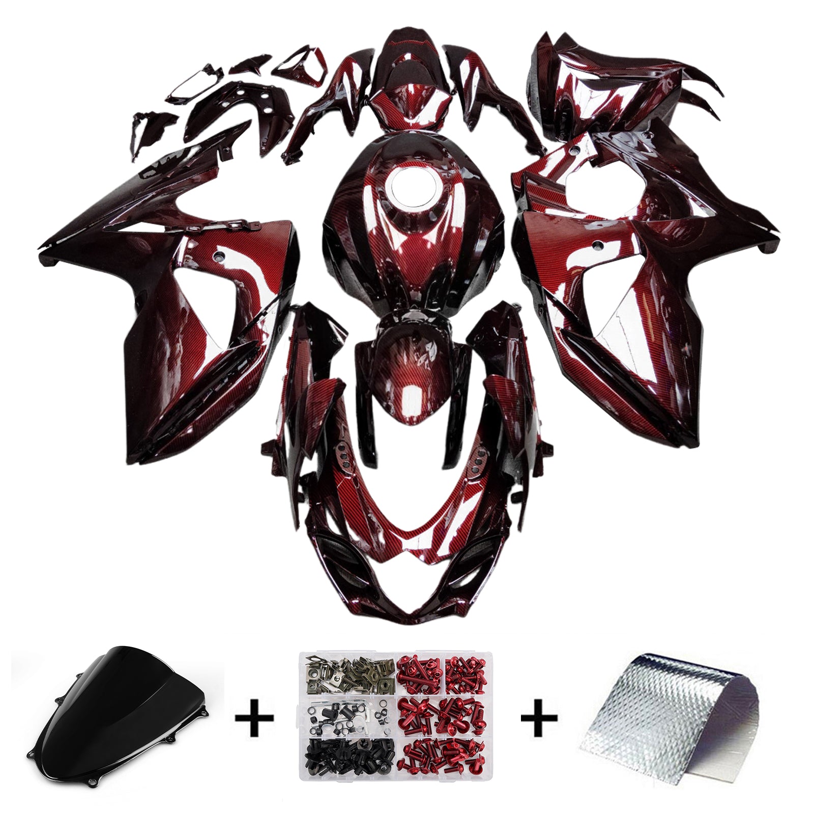 Amotopart 2009-2016 Suzuki GSXR1000 Red Carbon Fiber Pattern Fairing Kit