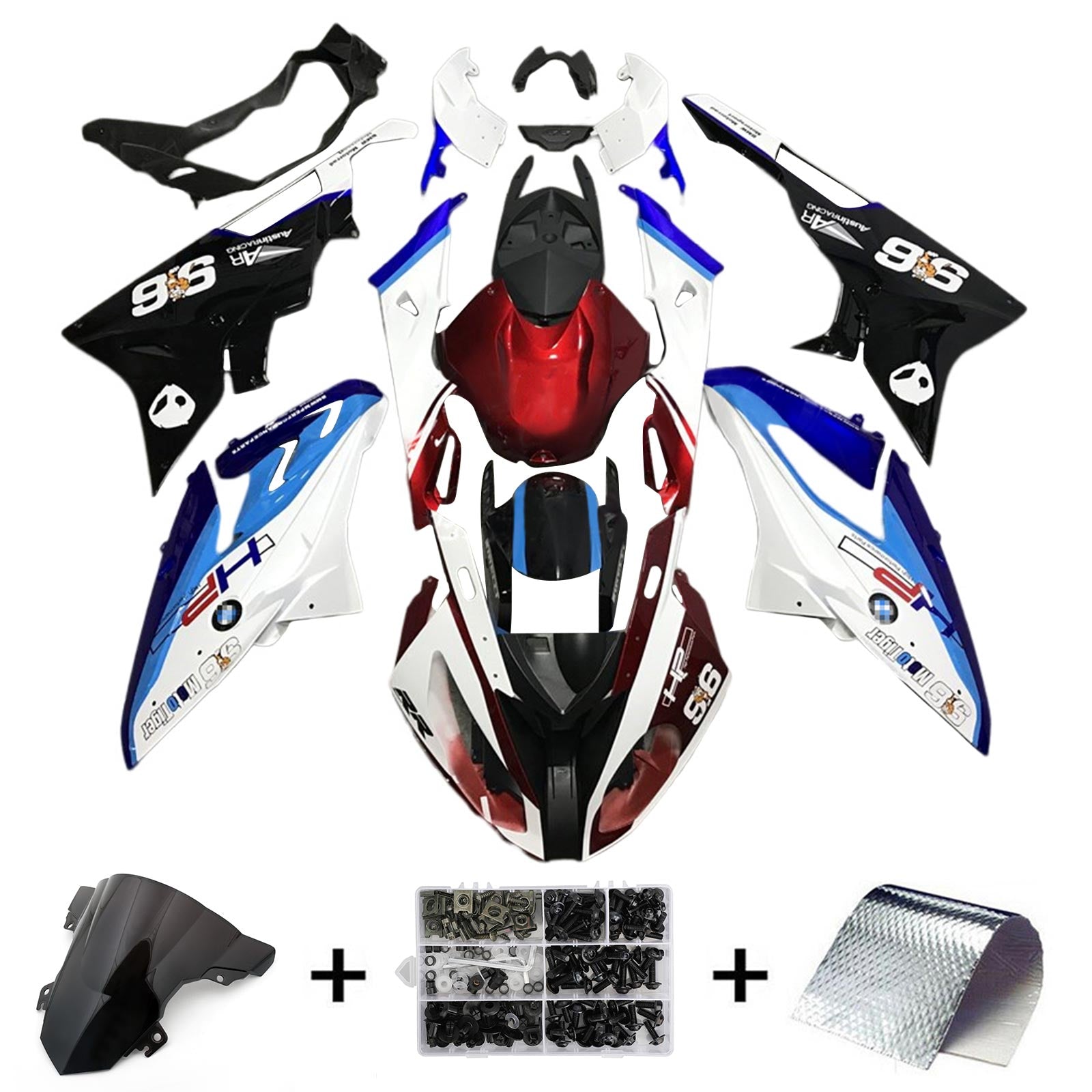 Amotopart BMW S1000RR 2015-2016 Kit de carénage bleu et noir Style 8