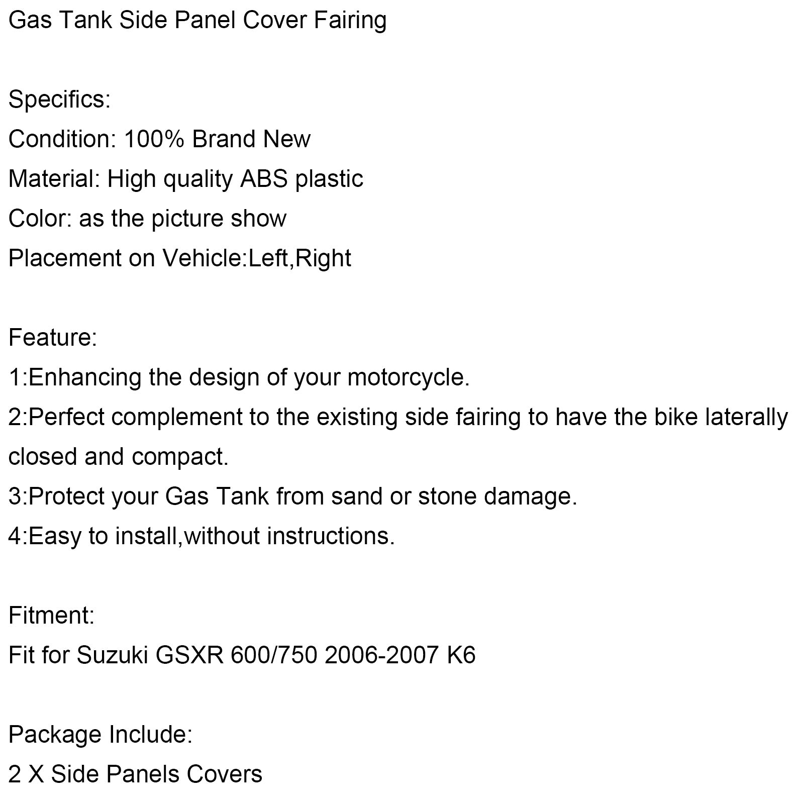 Gas Tank Side Trim Cover Panel Fairing Cowl For Suzuki GSXR 600/750 2006-2007 K6