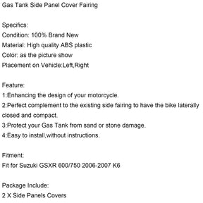 Gas Tank Side Trim Cover Panel Fairing Cowl For Suzuki GSXR 600/750 2006-2007 K6
