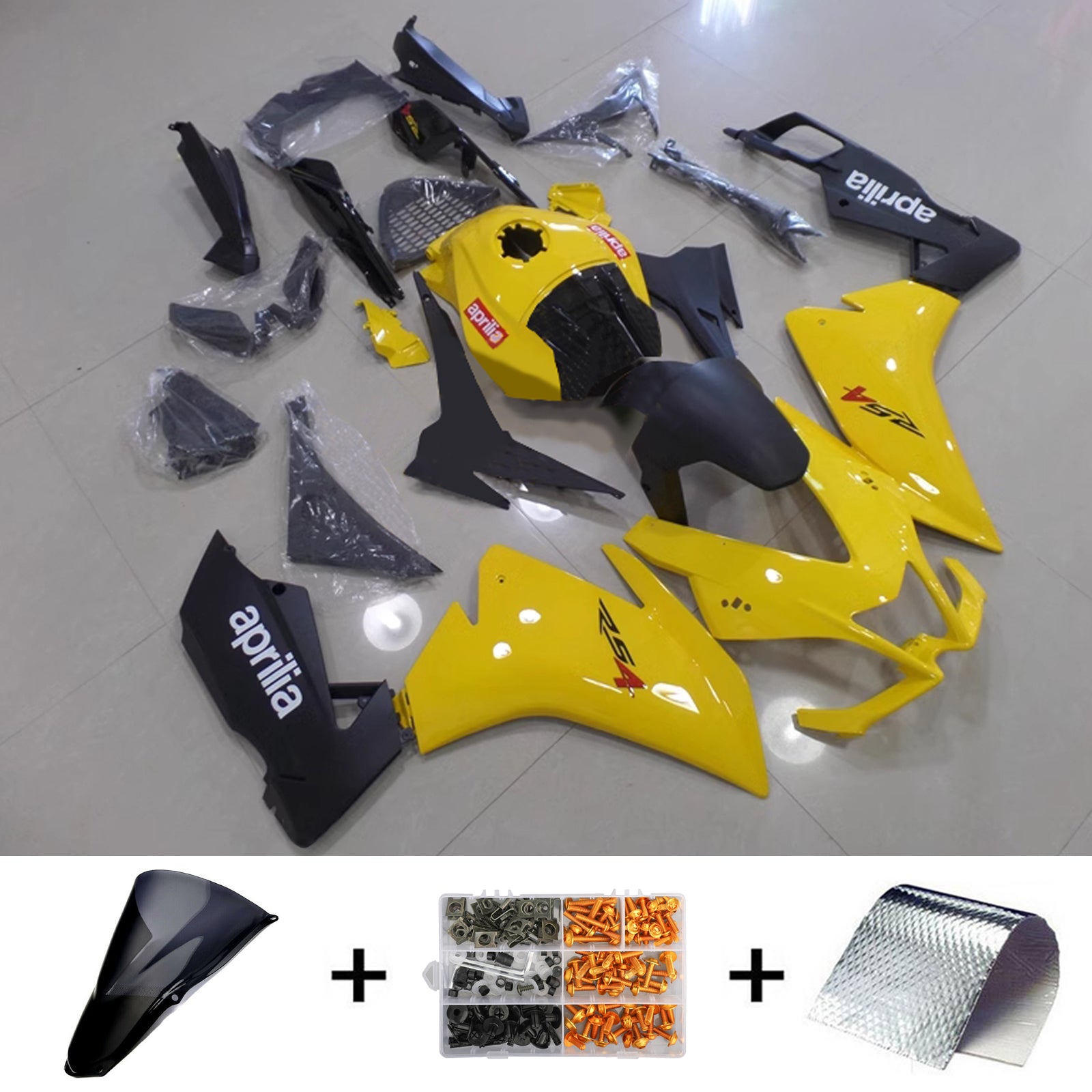 Amotopart 2012-2016 Aprilia RS4 125 50 Kit de carénage noir jaune