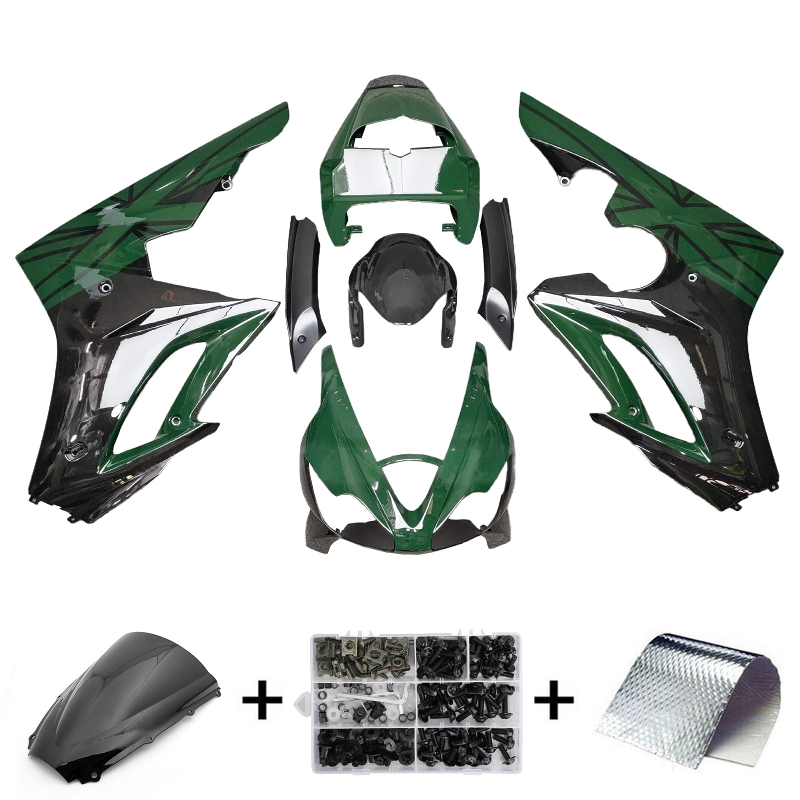 Amotopart 2006-2008 Triumph Daytona 675 Glossy Dark Green Black Fairing Kit