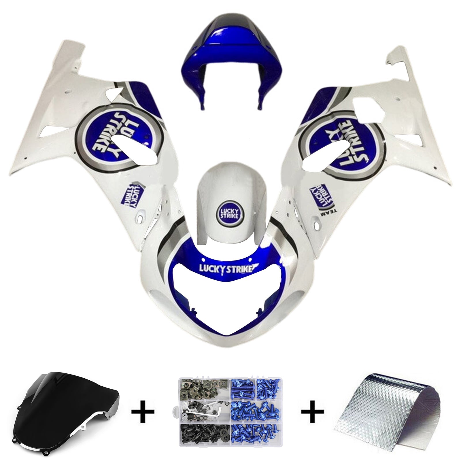 Amotopart 2001-2003 GSXR600 2000-2003 GSXR750 K1 Suzuki Kit de carénage blanc avec emblèmes bleus