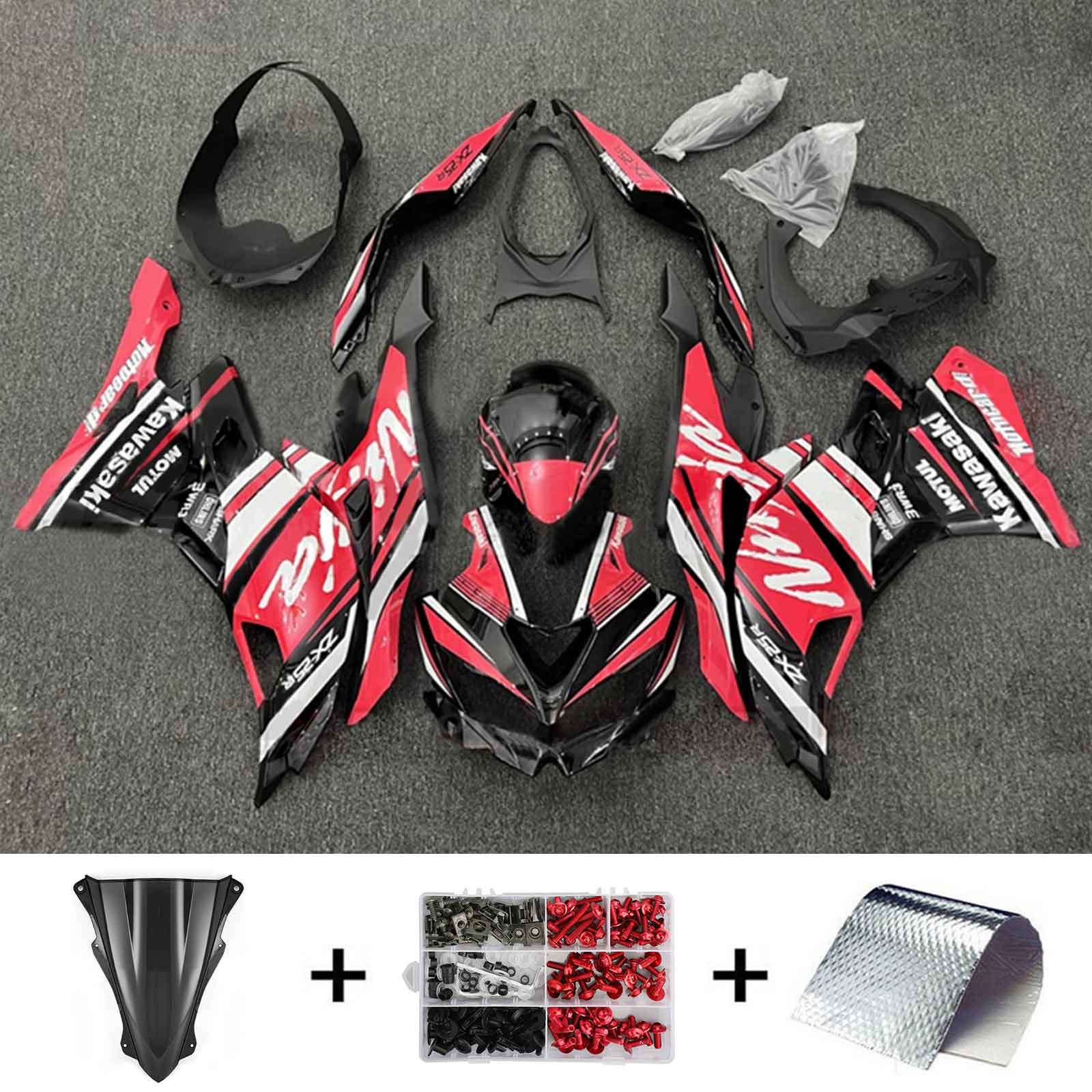 Amotopart 2019-2024 Ninja ZX-25R ZX-4R ZX-4RR Kawasaki Kit de carénage blanc et rouge