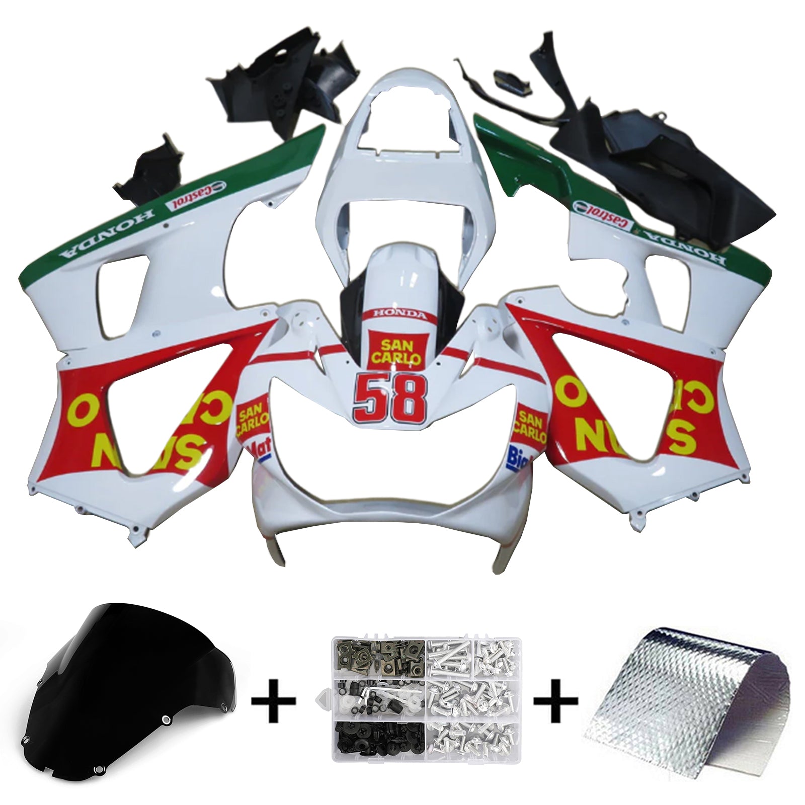 Amotopart 2000-2001 Honda CBR929RR Kit de carénage blanc noir rouge vert