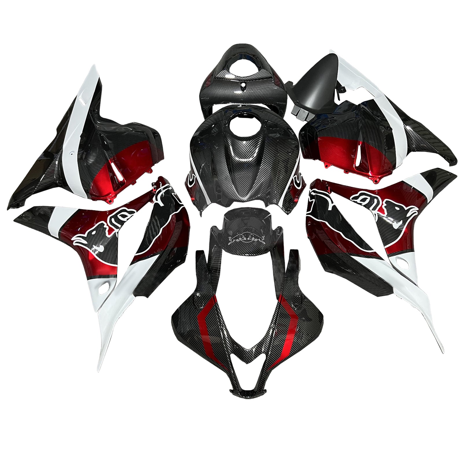 Amotopart 2009-2012 Honda CBR600RR vzorec uhlíkových vláken Bílé kapky