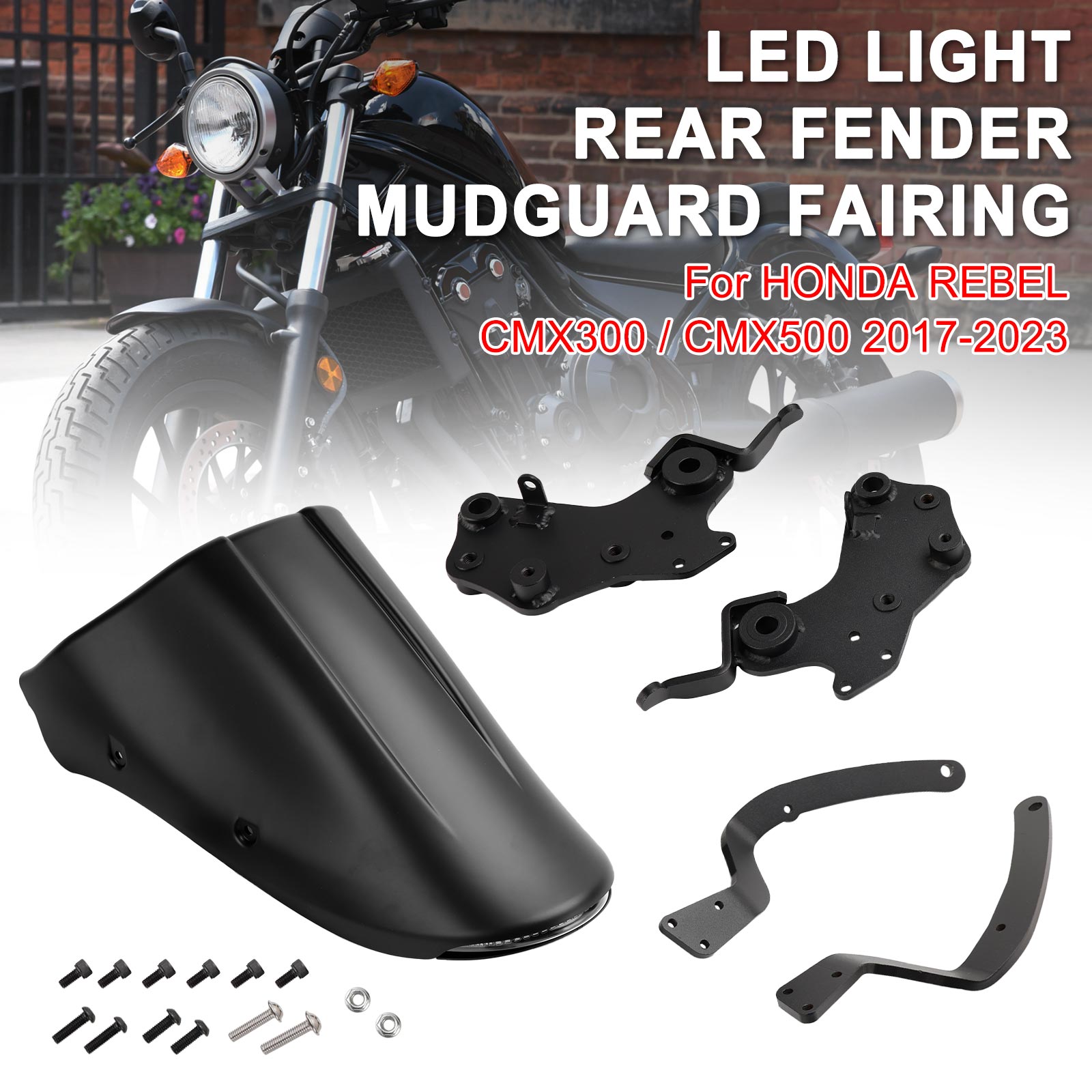 LED light Rear Fender Mudguard Fairing For Honda REBEL CMX 300 500 2017-2023