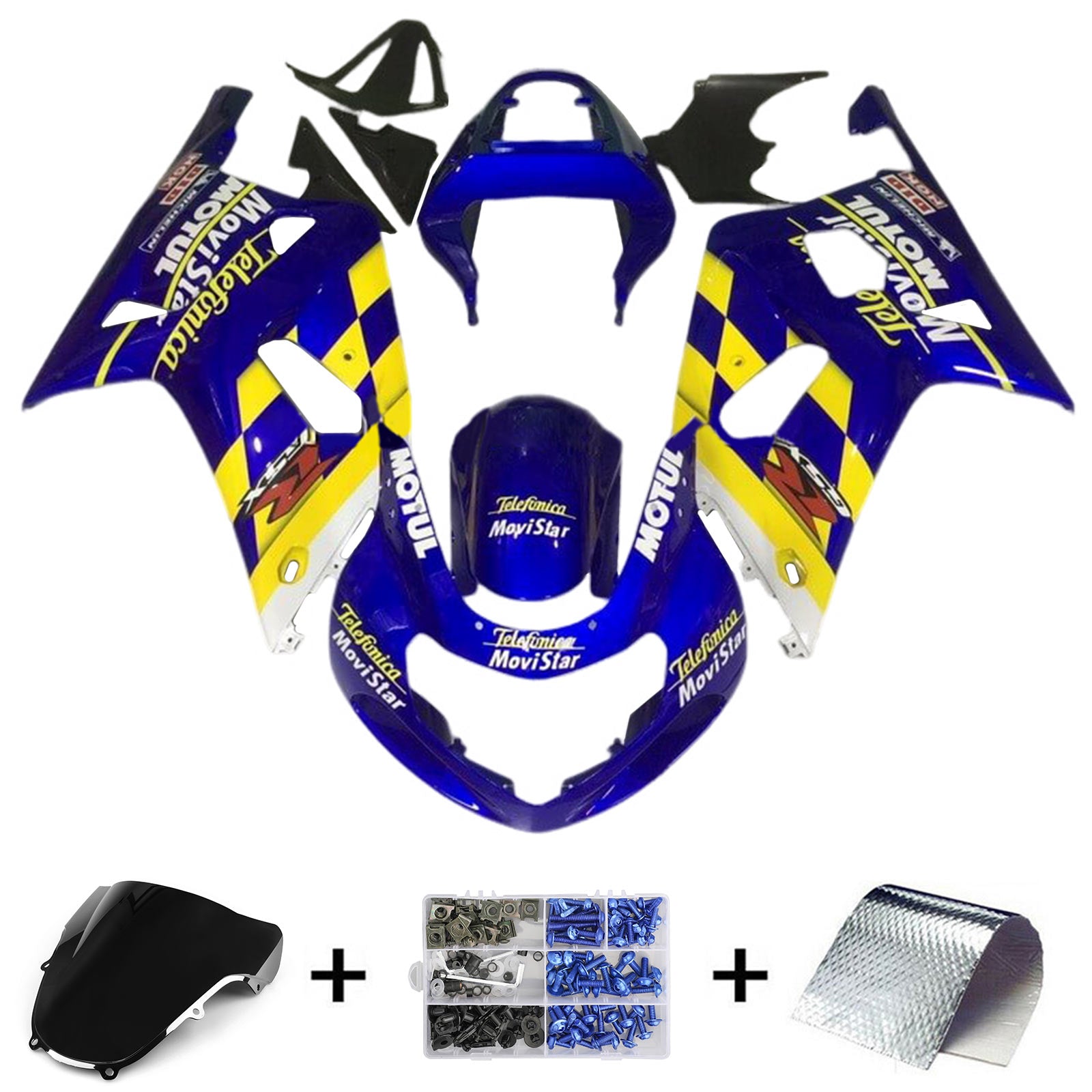 Amotopart 2001-2003 GSXR600 2000-2003 GSXR750 K1 Suzuki Blue Yellow Fairing Kit