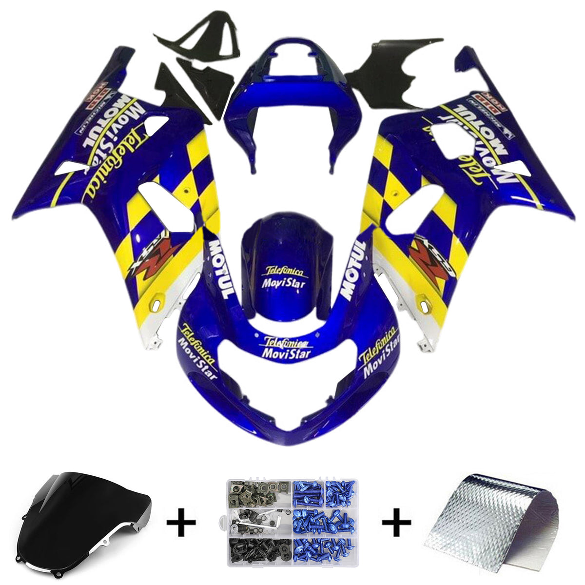 Amotopart 2001-2003 GSXR600 2000-2003 GSXR750 K1 Suzuki Kit de carenado azul amarillo