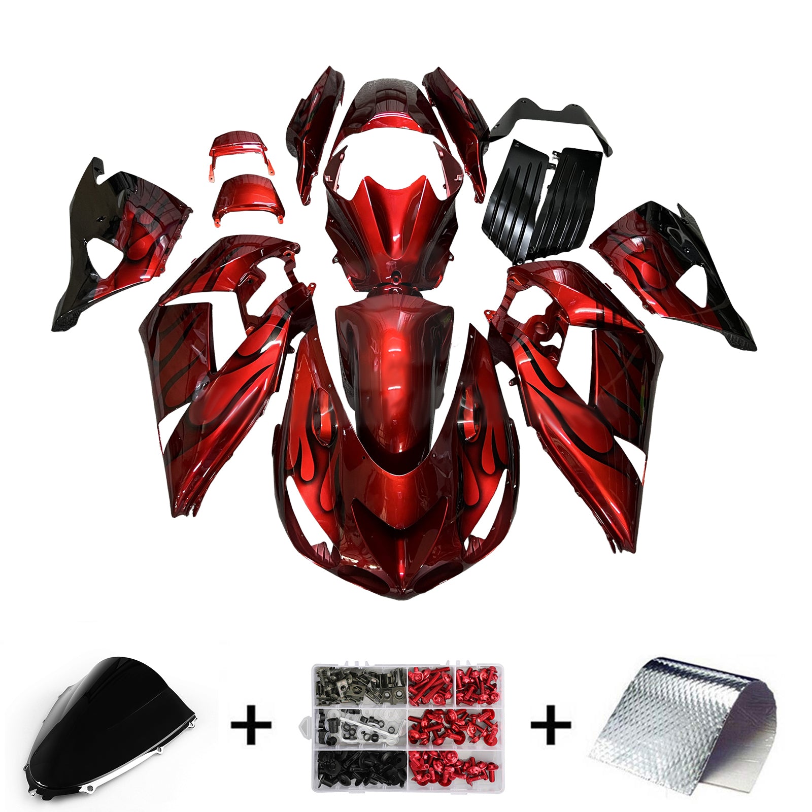 Amotopart 2006-2011 Kawasaki ZX14R ZZR1400 Red Fairing Kit