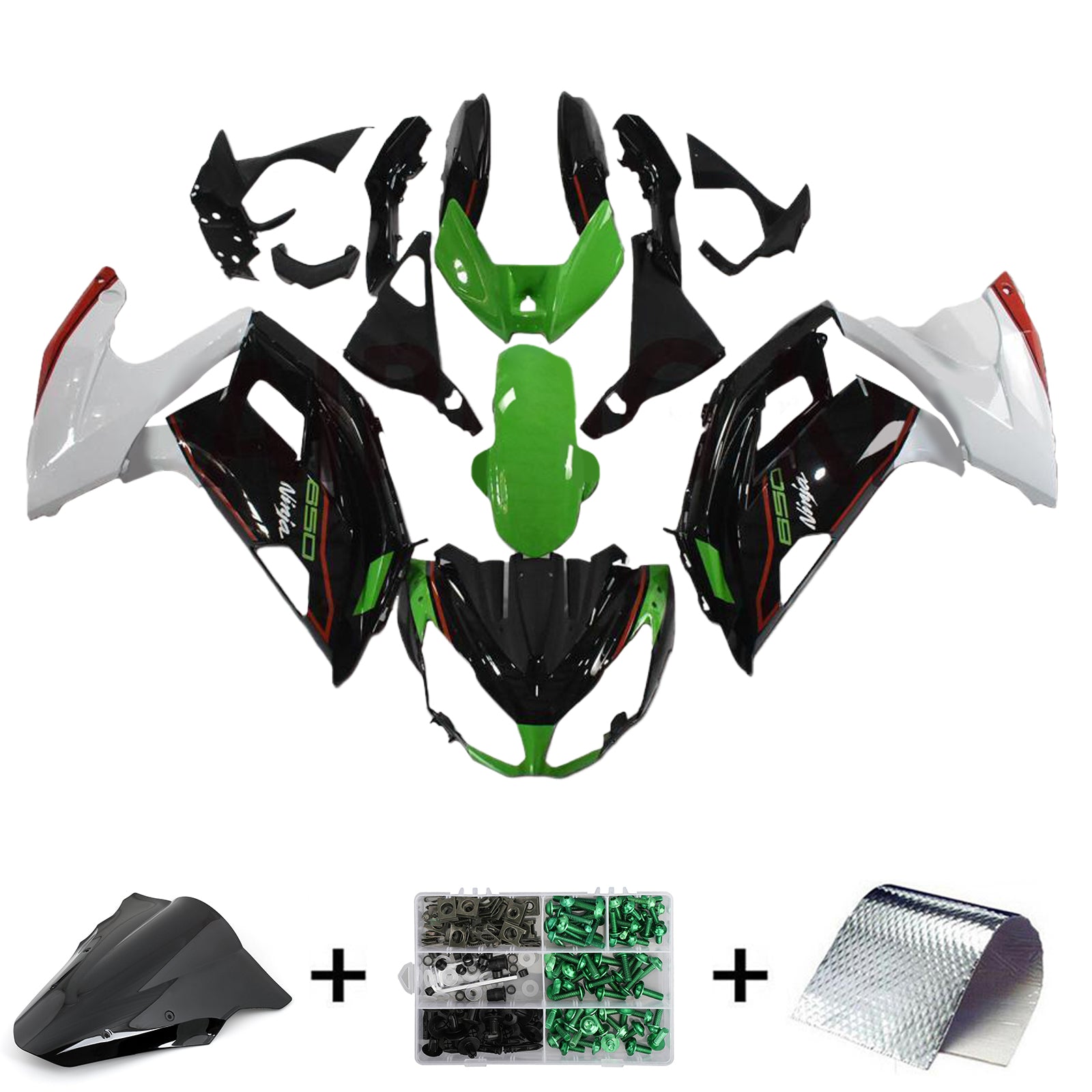 Amotopart 2012-2016 Kawasaki ER6F/Ninja650 Kit de carenado negro verde blanco