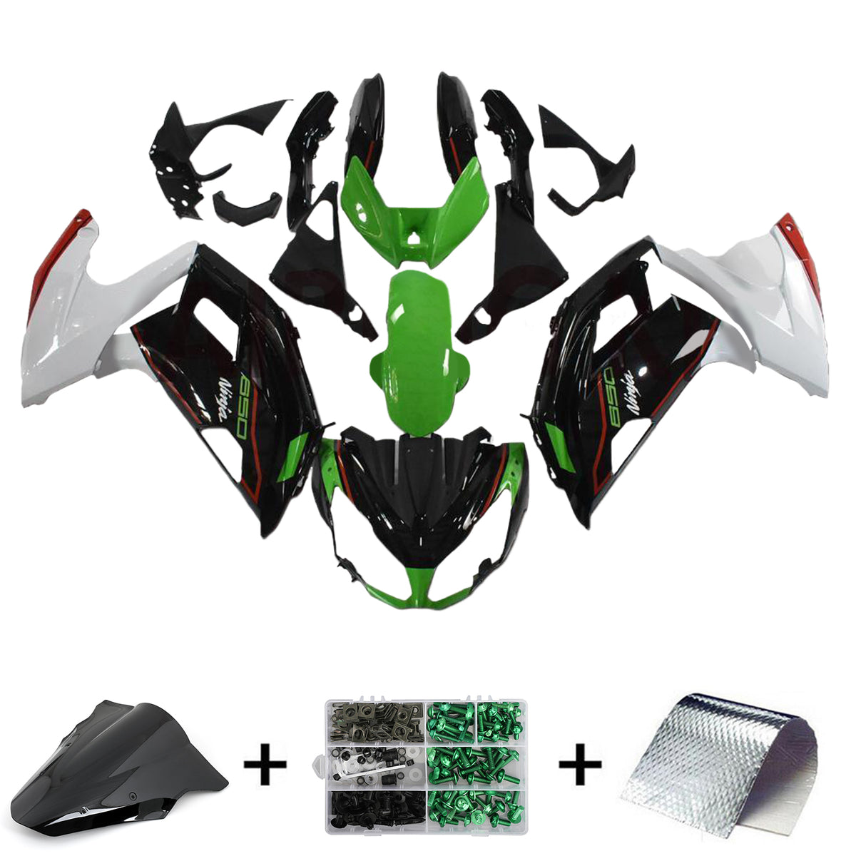 Amotopart 2012-2016 Kawasaki ER6F/Ninja650 Kit de carénage noir vert blanc