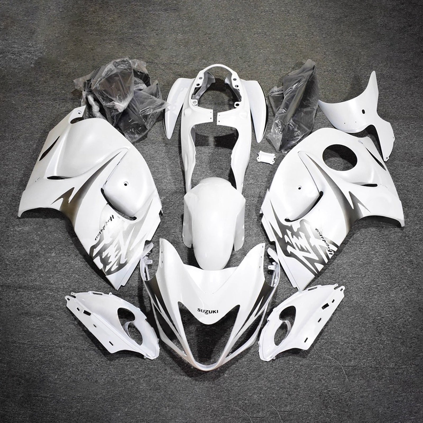 Amotopart 2008–2020 Suzuki Hayabusa GSX1300R Weiß-Silber-Verkleidungsset