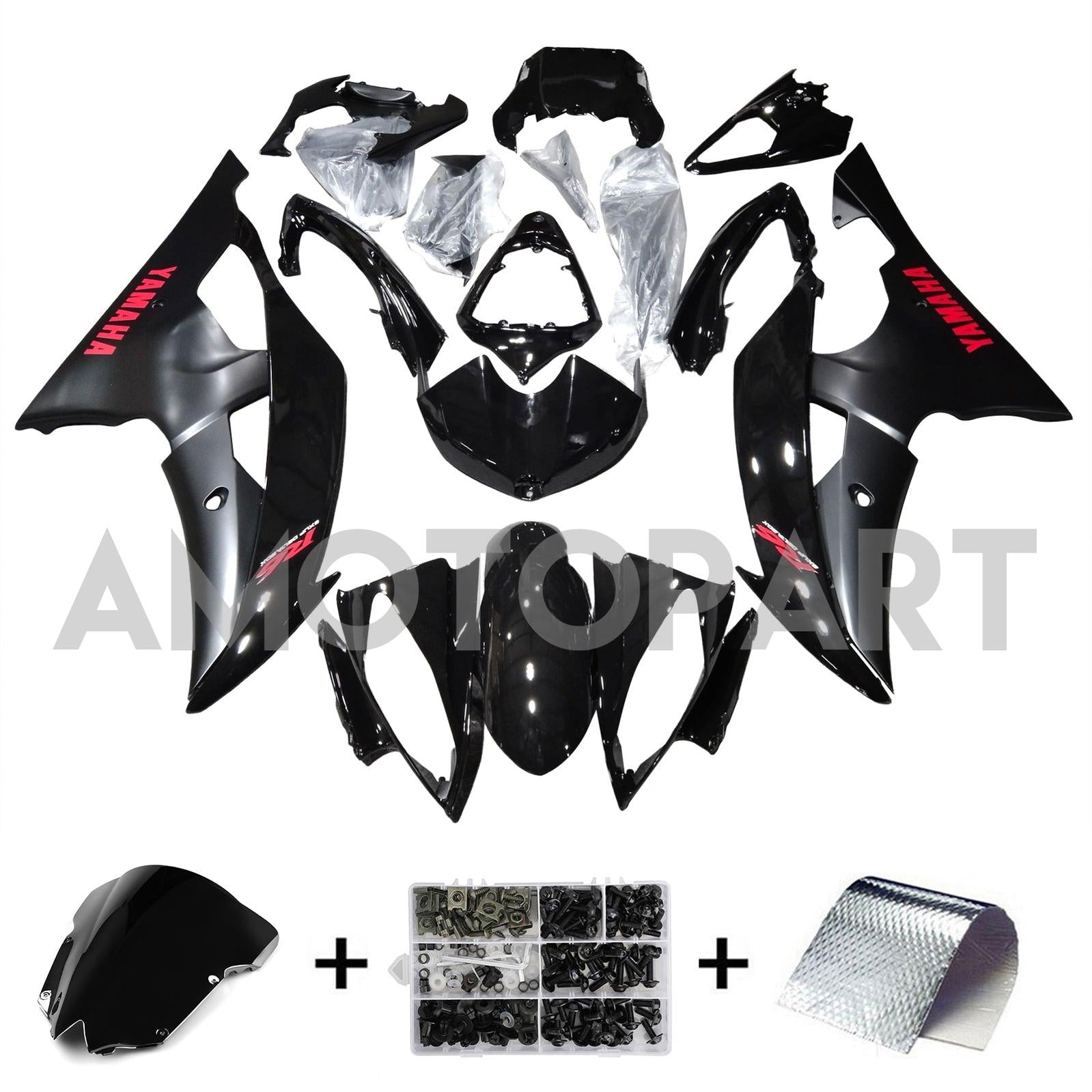 Amotopart 2008-2016 Yamaha YZF 600 R6 Black Fairing Kit