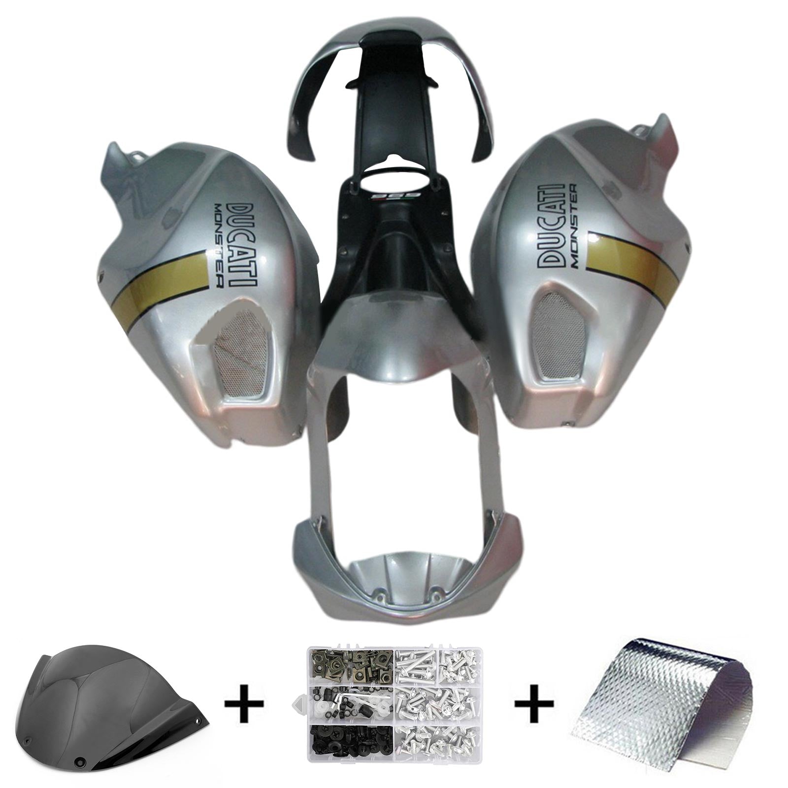 Amotopart Toutes les années Ducati Monster 696 796 1100 S EVO Argent avec kit de carénage gris