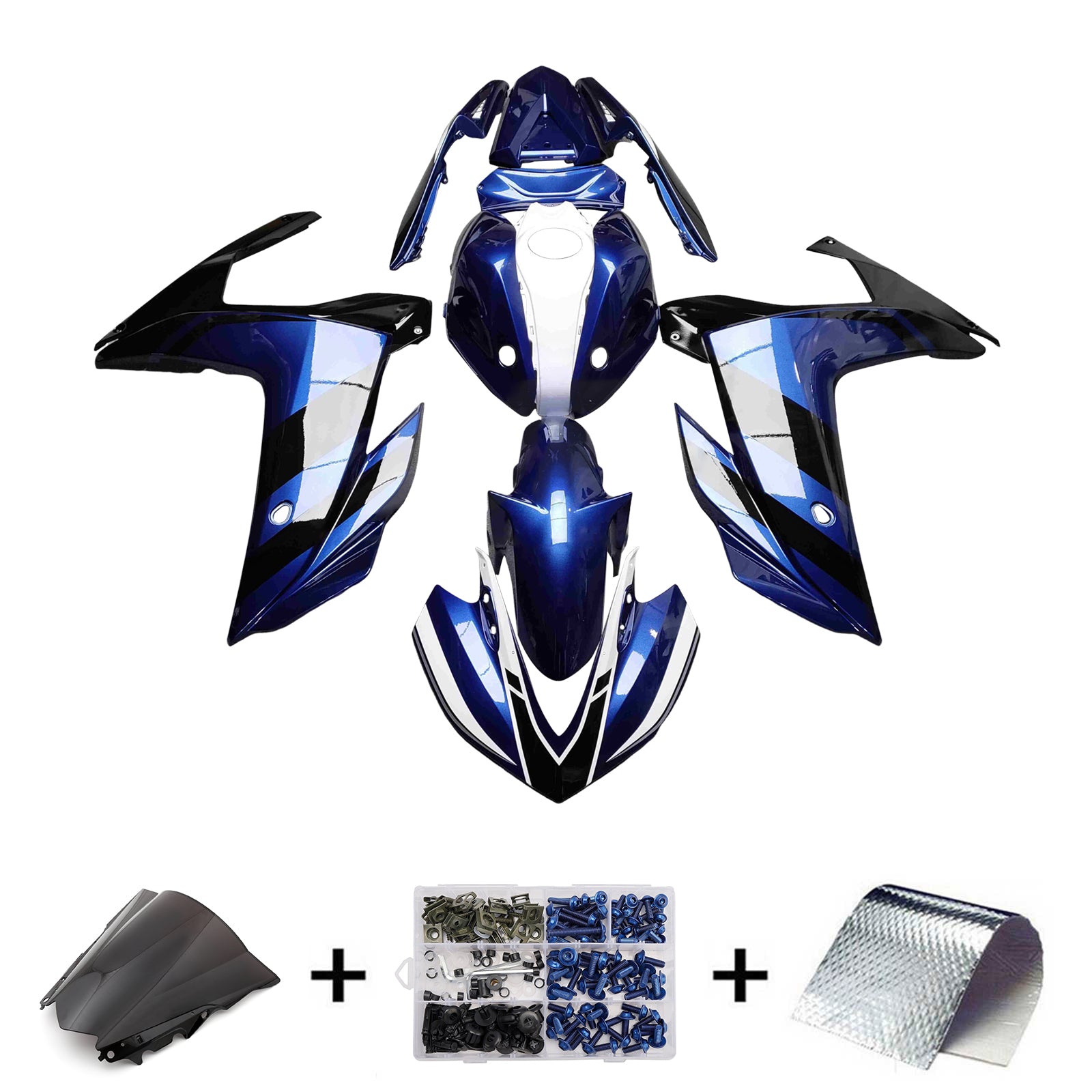 Amotopart Yamaha 2014-2018 YZF R3 2015-2017 YZF R25 Blue & Black Fairing Kit