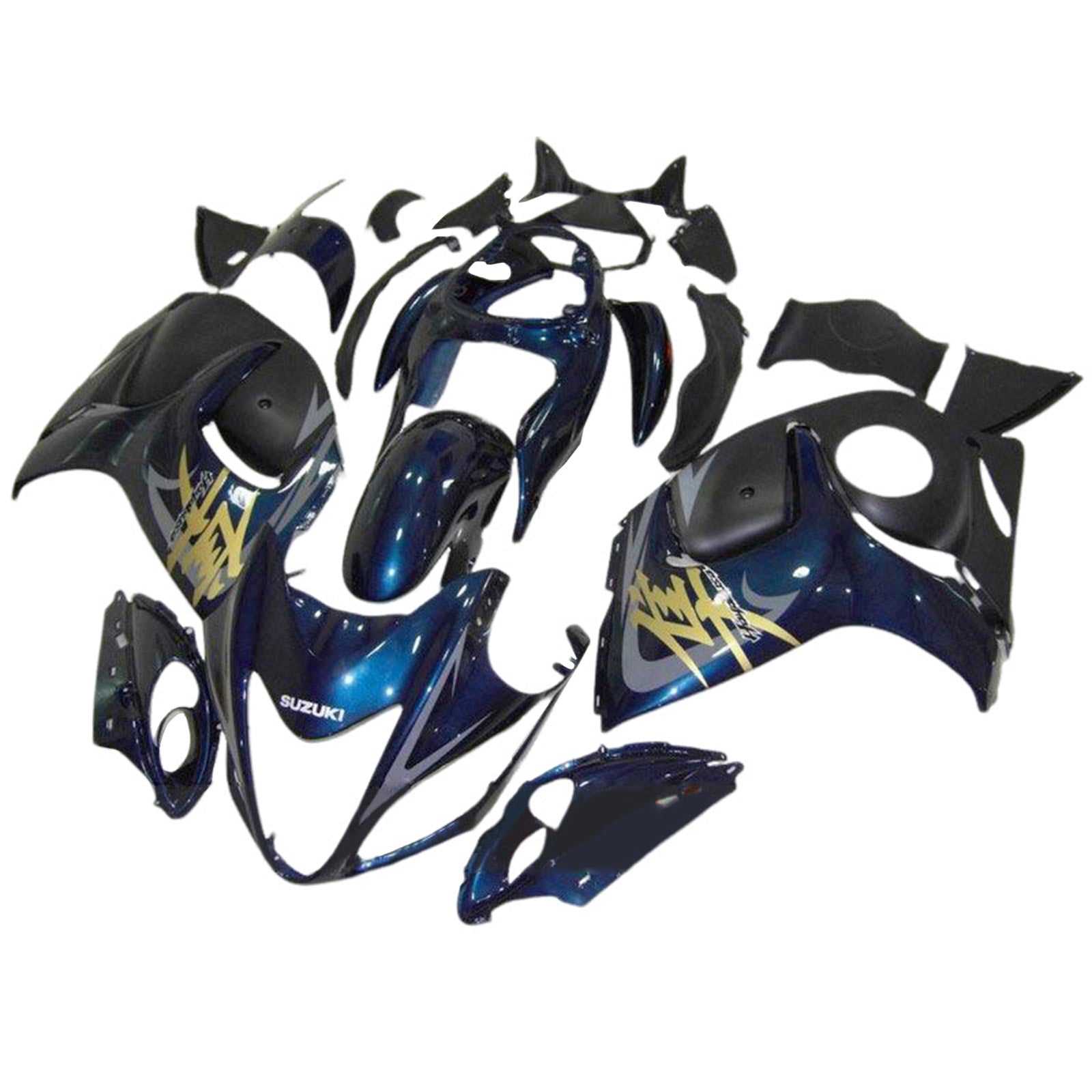 Amotopart 2008-2020 GSX1300R Hayabusa Suzuki Dark Blue with Gold Logo Fairing Kit