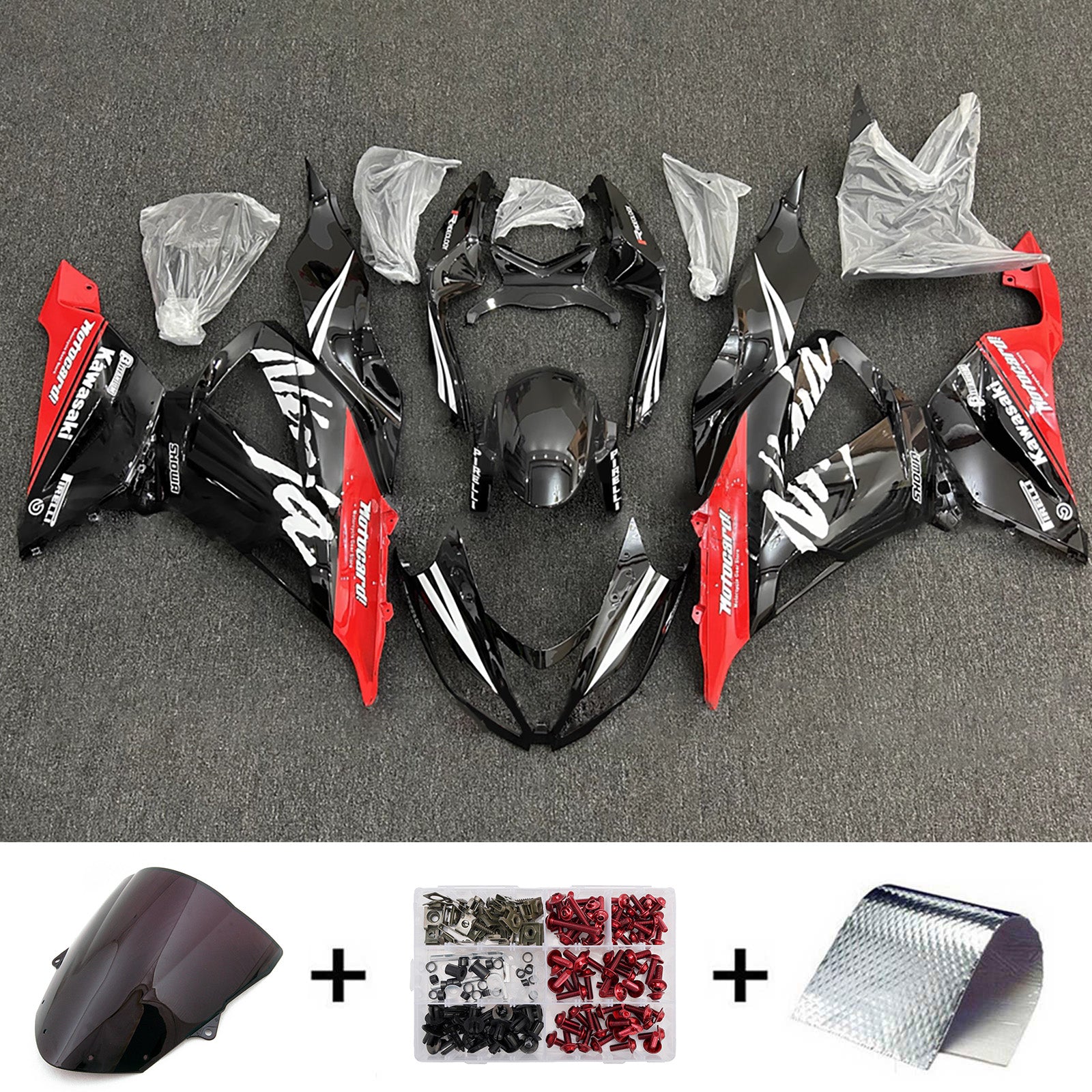 Amotopart 2013-2018 Kawasaki ZX6R 636 Black Red White Fairing Kit