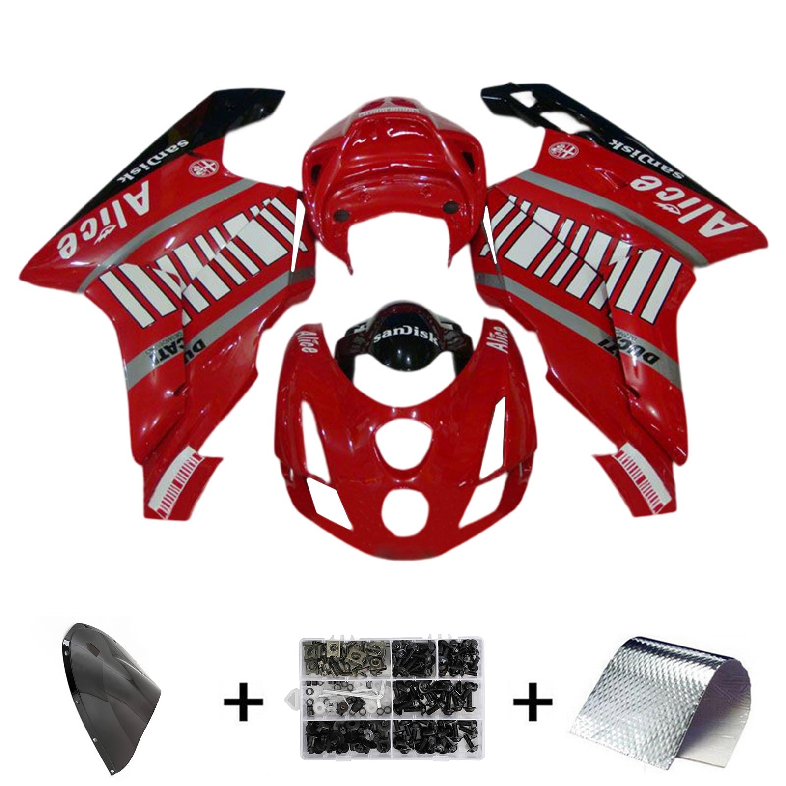 Amotopart 2003 2004 Ducati 999 749 Kit de carenado rojo y blanco Style2