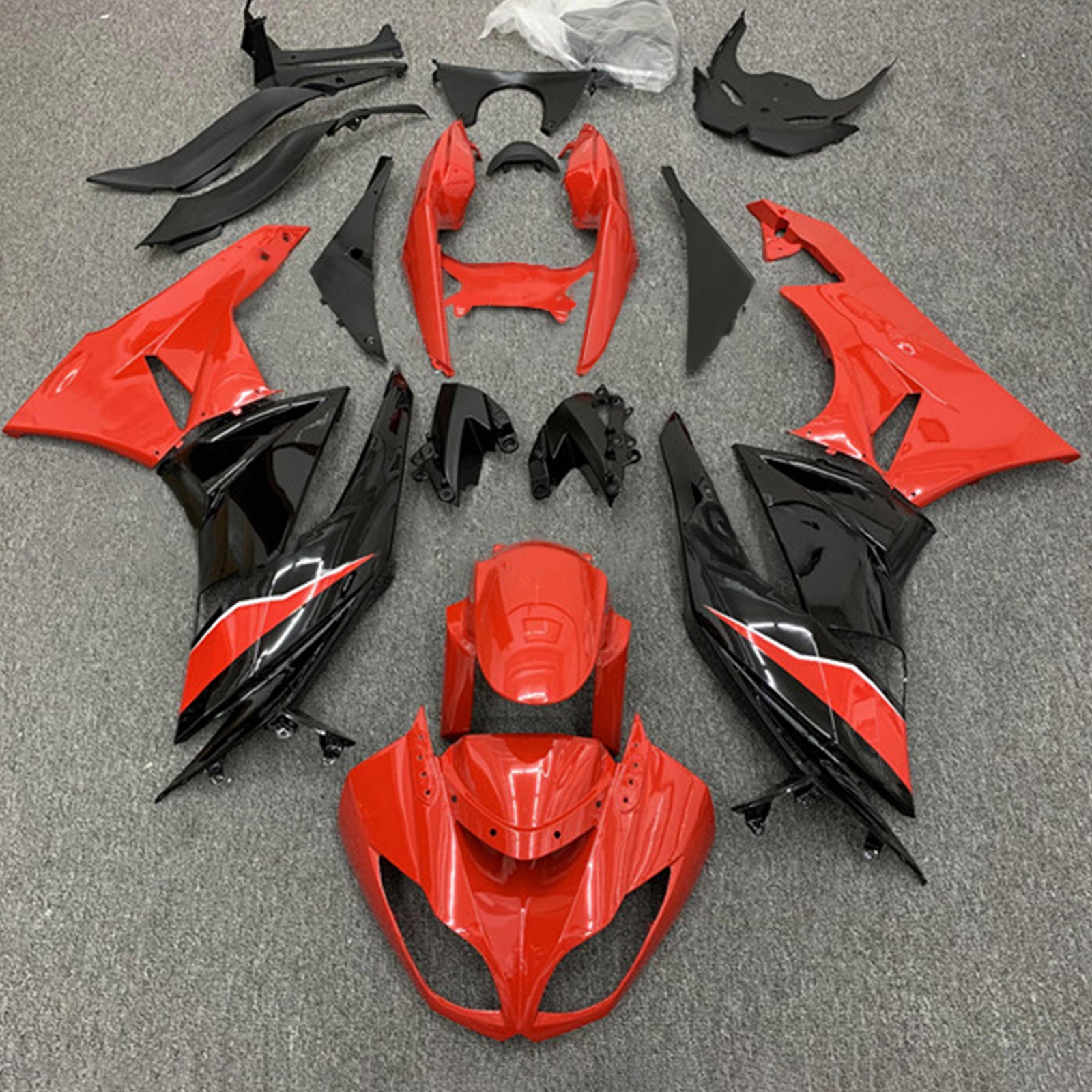 Amotopart Kawasaki 2009-2012 ZX6R 636 Kit de carenado rojo y negro Style2