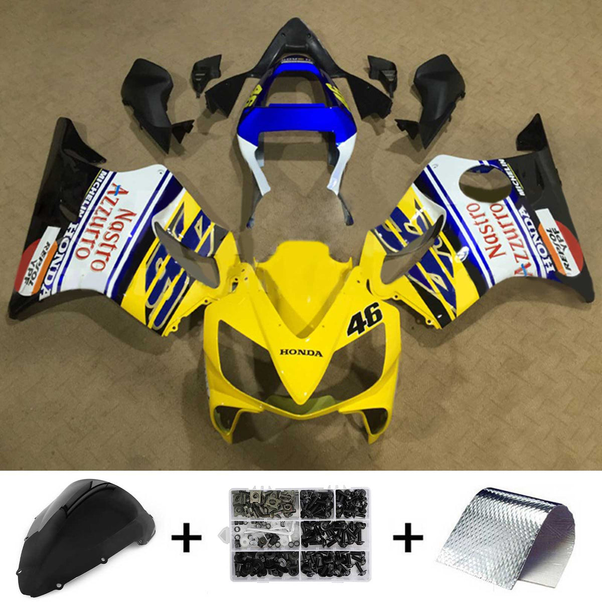 Amotopart 2001-2003 CBR600 F4i Honda Kit de carenado amarillo y azul