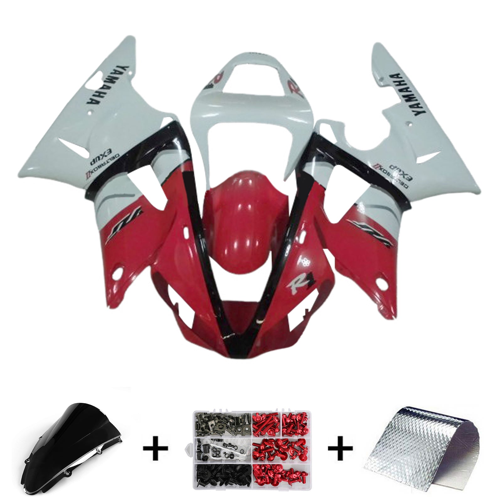 Amotopart 2000-2001 Yamaha YZF 1000 R1 Black White Red  Fairing Kit