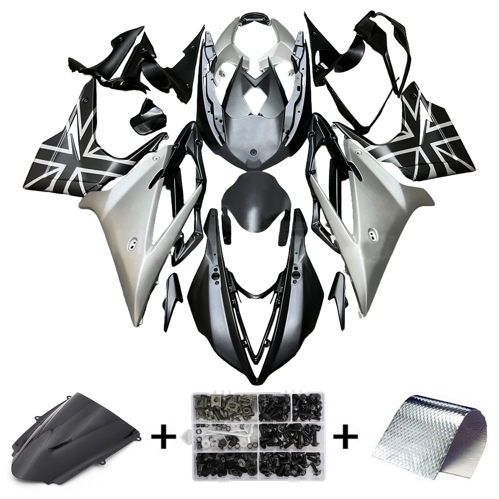 Amotopart 2013-2017 Triumph Daytona 675 Silver Black Fairing Kit