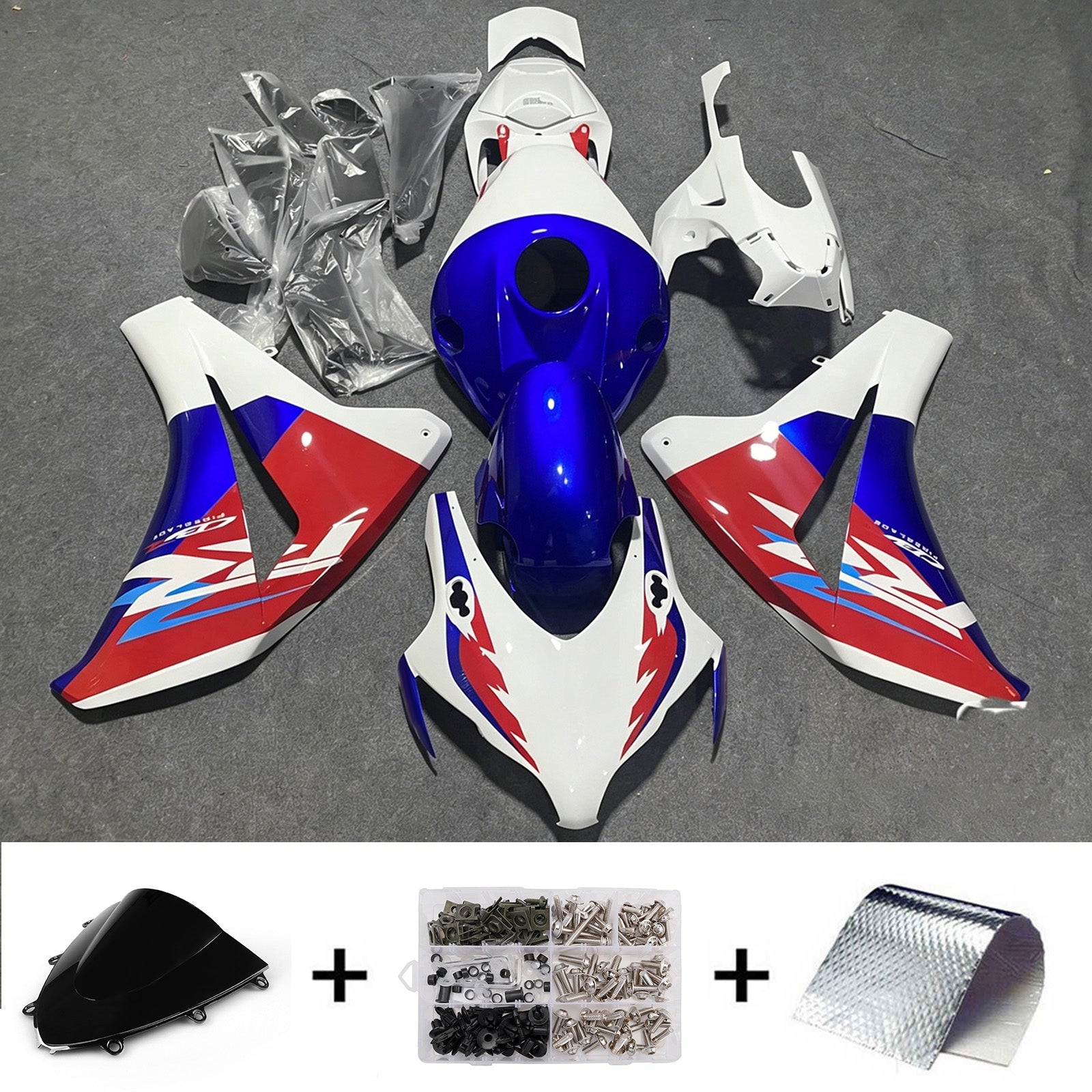 Amotopart 2008-2011 Honda CBR1000RR White/Blue/Red Fairing Kit