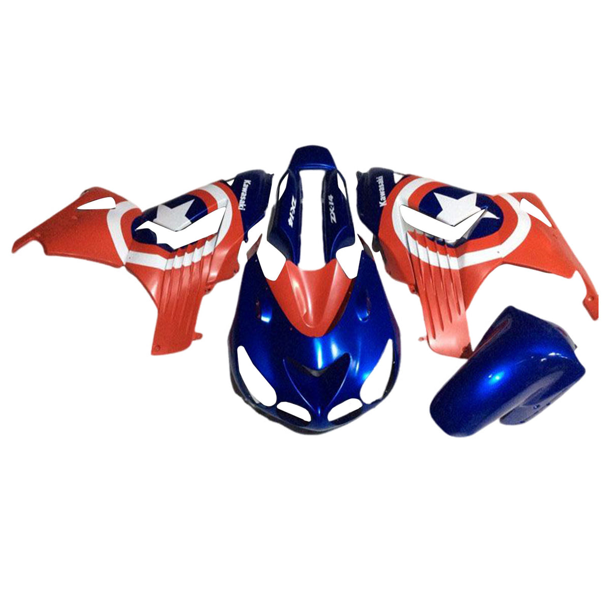 Amotopart 2006-2011 Kawasaki ZX14R ZZR1400 Kit de carénage orange bleu et étoile