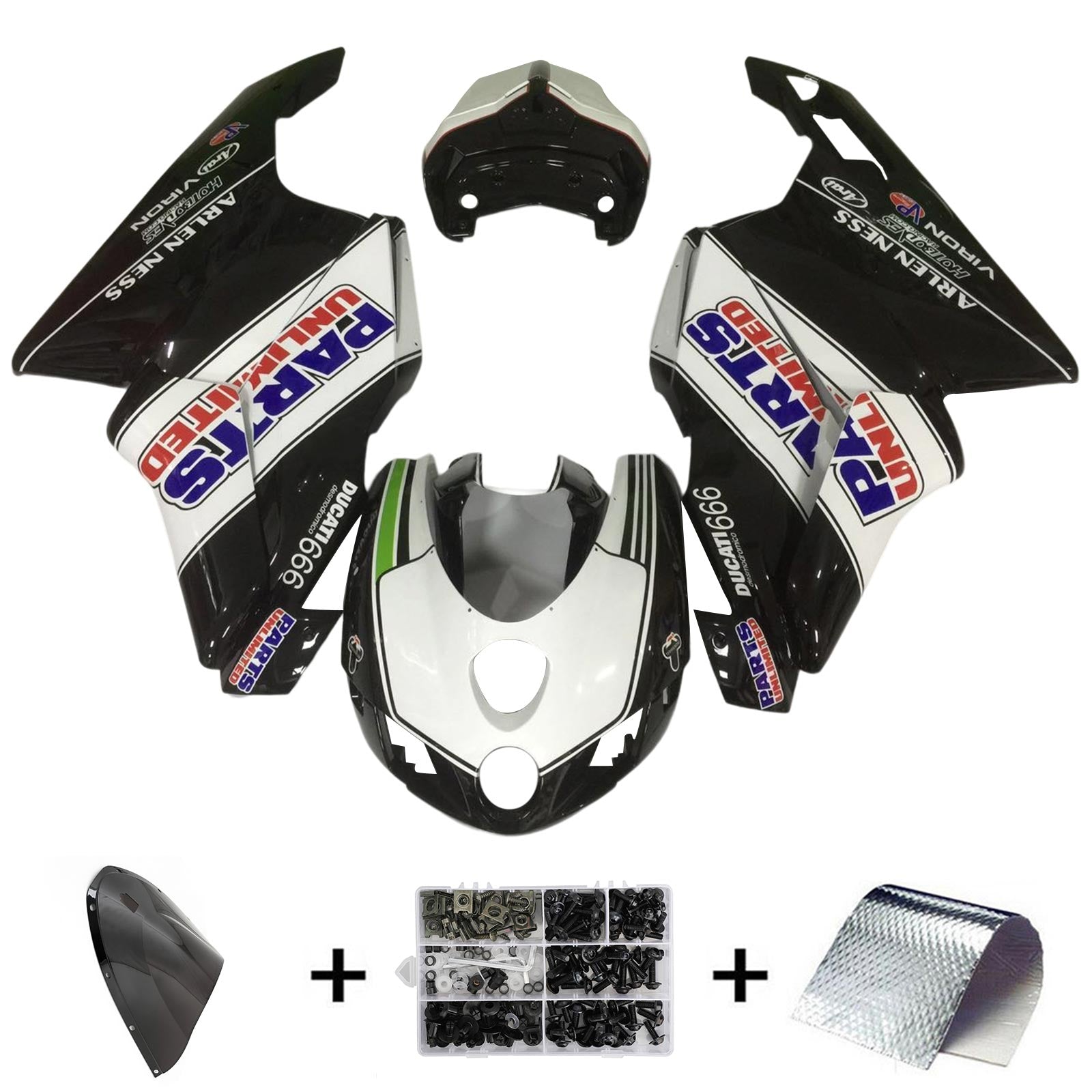 Amotopart 2003 2004 Ducati 999 749 Kit de carenado Style2 blanco y negro