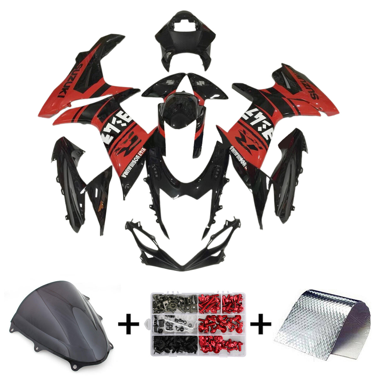 Amotopart 2011-2024 K11 GSXR 600/750 Suzuki Rouge et Noir Style2 Kit de carénage