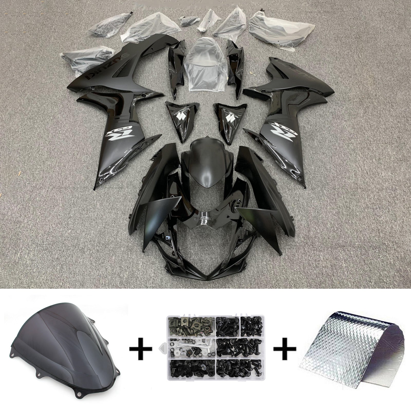 Amotopart 2011-2024 GSXR 600/750 Suzuki Matte&Gloss Black Fairing Kit