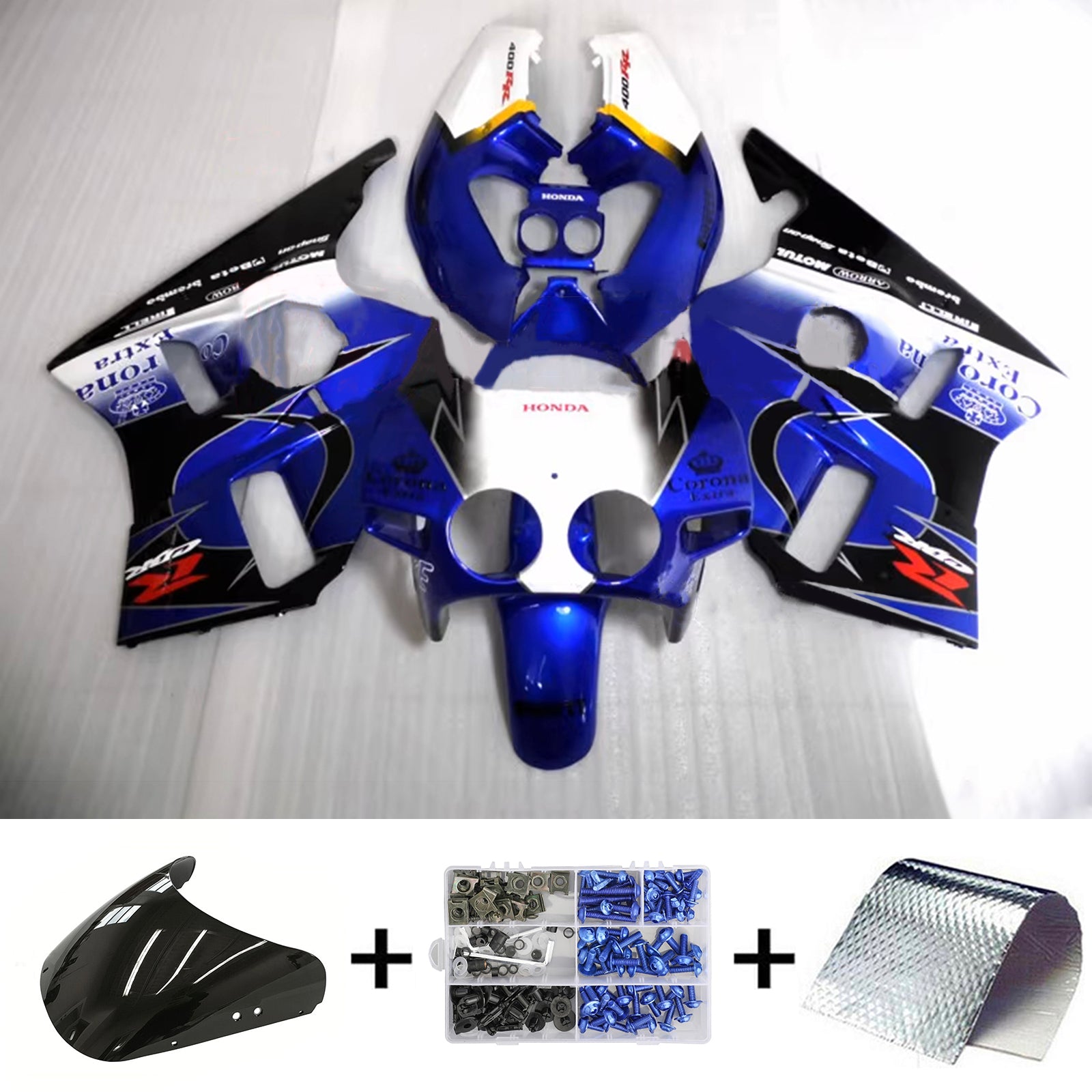 Amotopart 1987-1989 Honda CBR400RR NC23 Kit de carénage bleu et noir