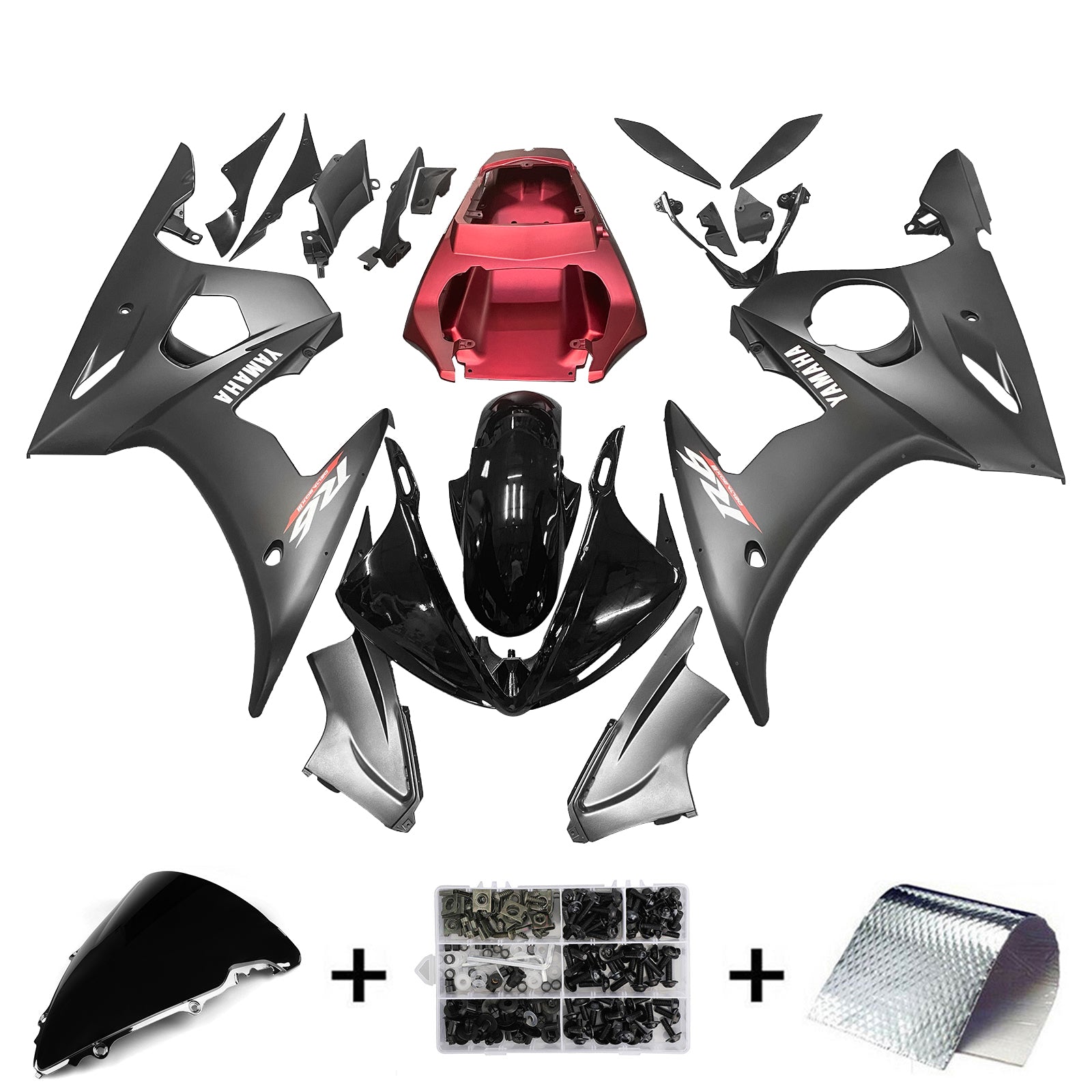 Amotopart YZF 600 R6 2003-2004 R6S 2006-2009 Kit de carénage Yamaha noir mat et rouge